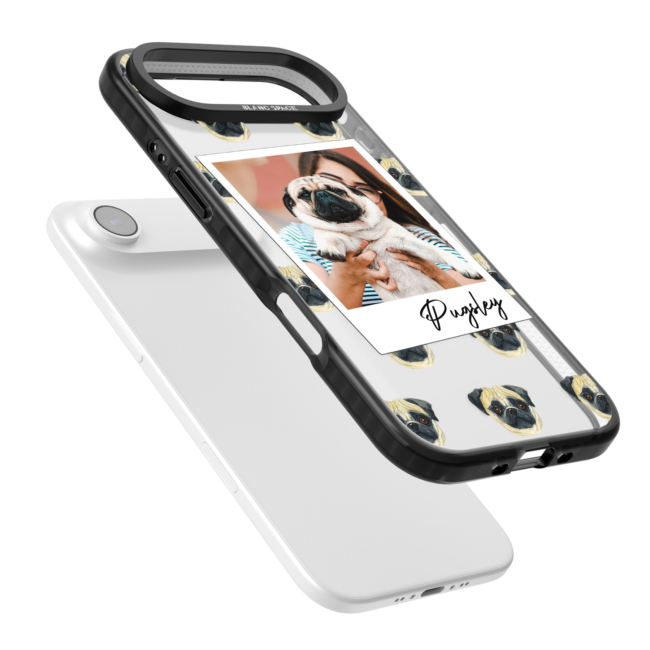 Personalised Pug Instant Camera Photo iPhone 17 Air Impact Black Phone Case Colours