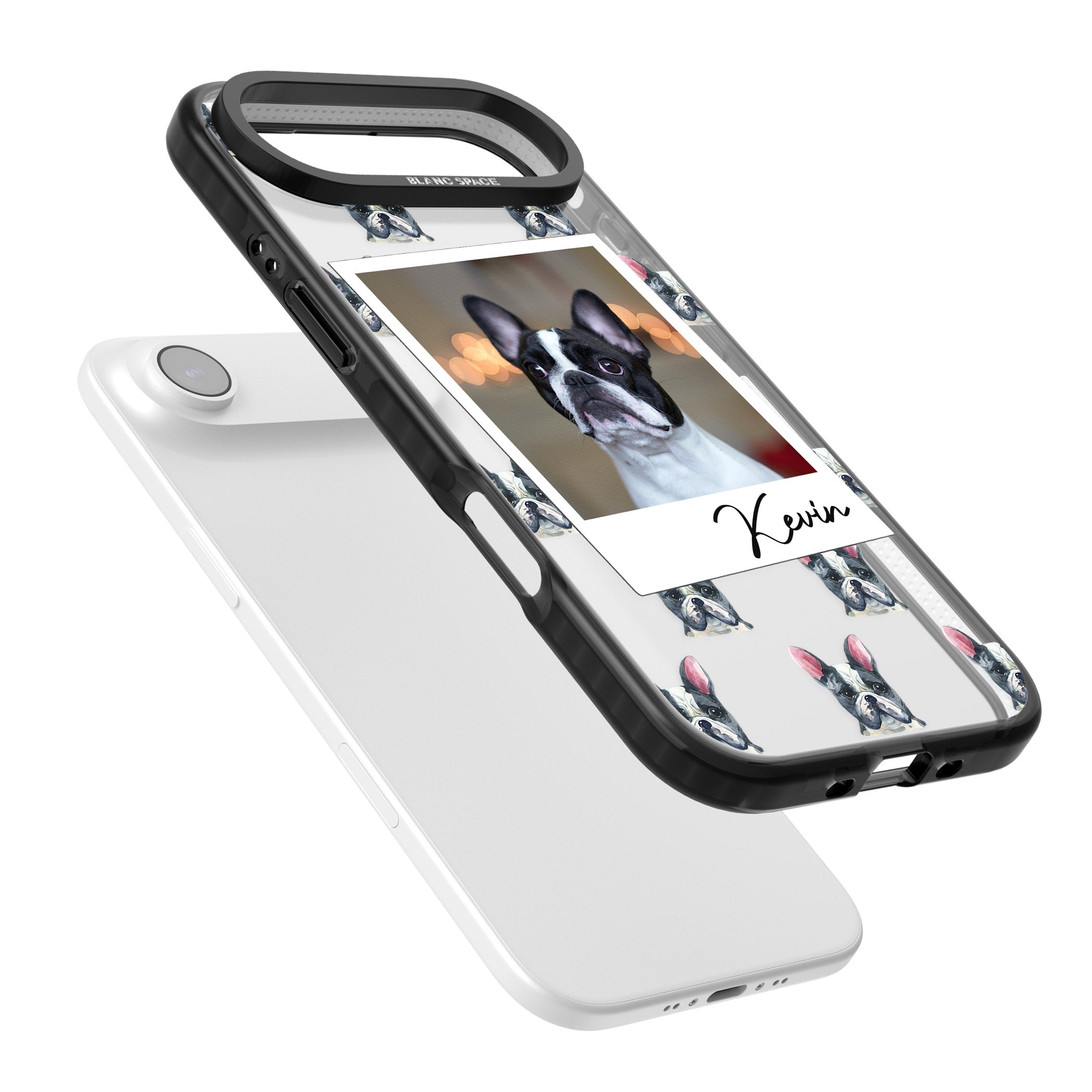 Personalised Black & White French Bulldog Instant Camera Photo iPhone 17 Air Impact Black Phone Case Colours
