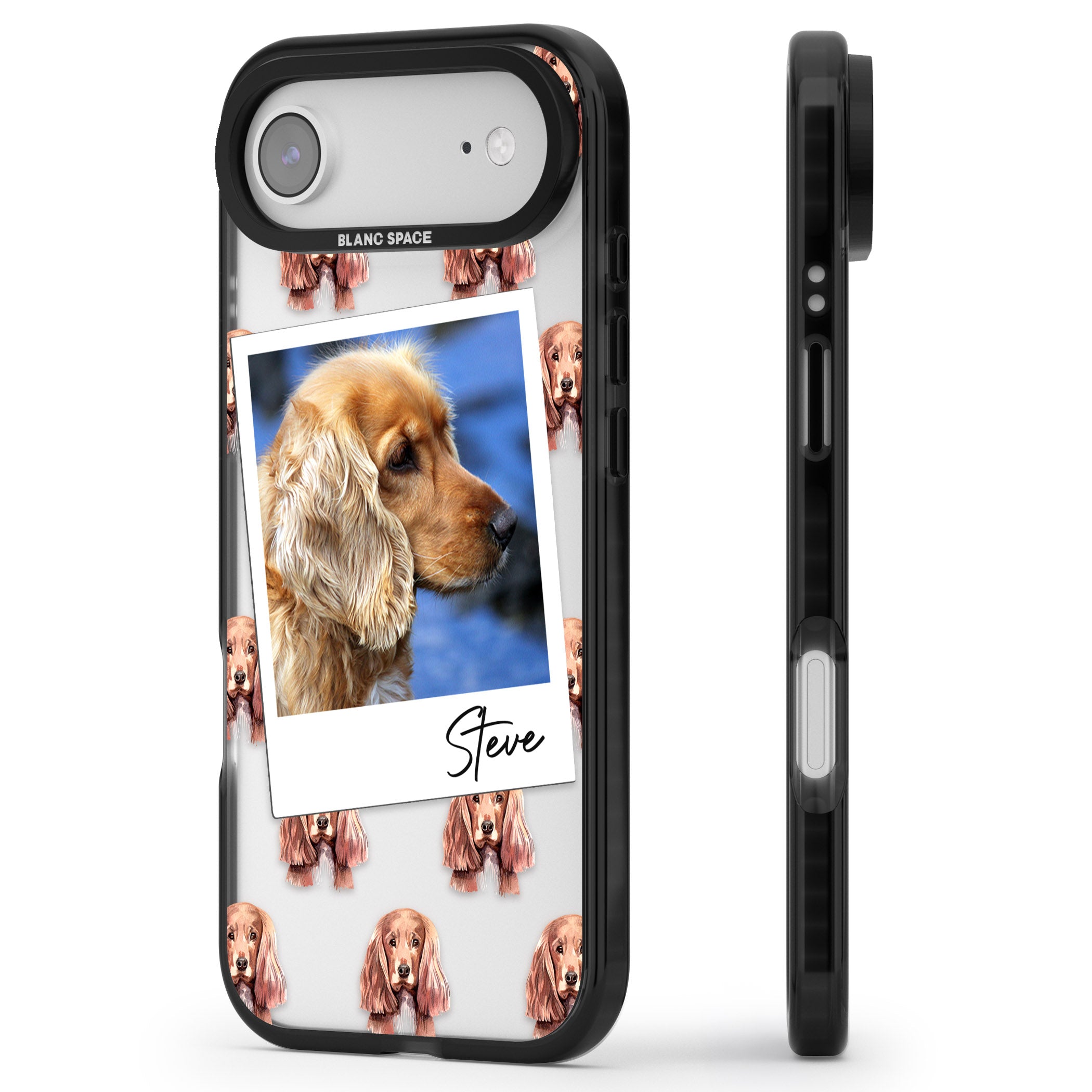 Personalised Cocker Spaniel Instant Camera Photo iPhone 17 Air Impact Black Phone Case Side Profile