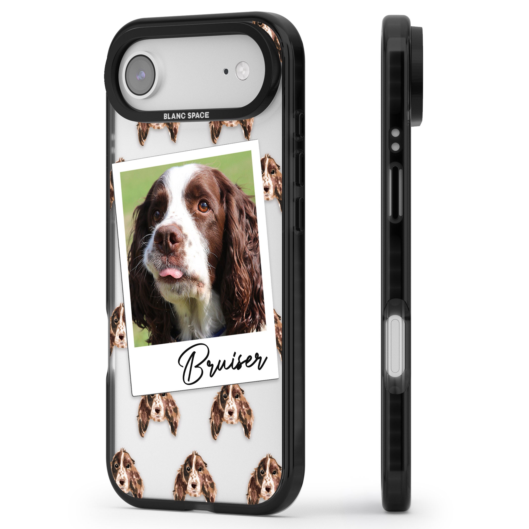 Personalised Springer Spaniel Instant Camera Photo iPhone 17 Air Impact Black Phone Case Side Profile
