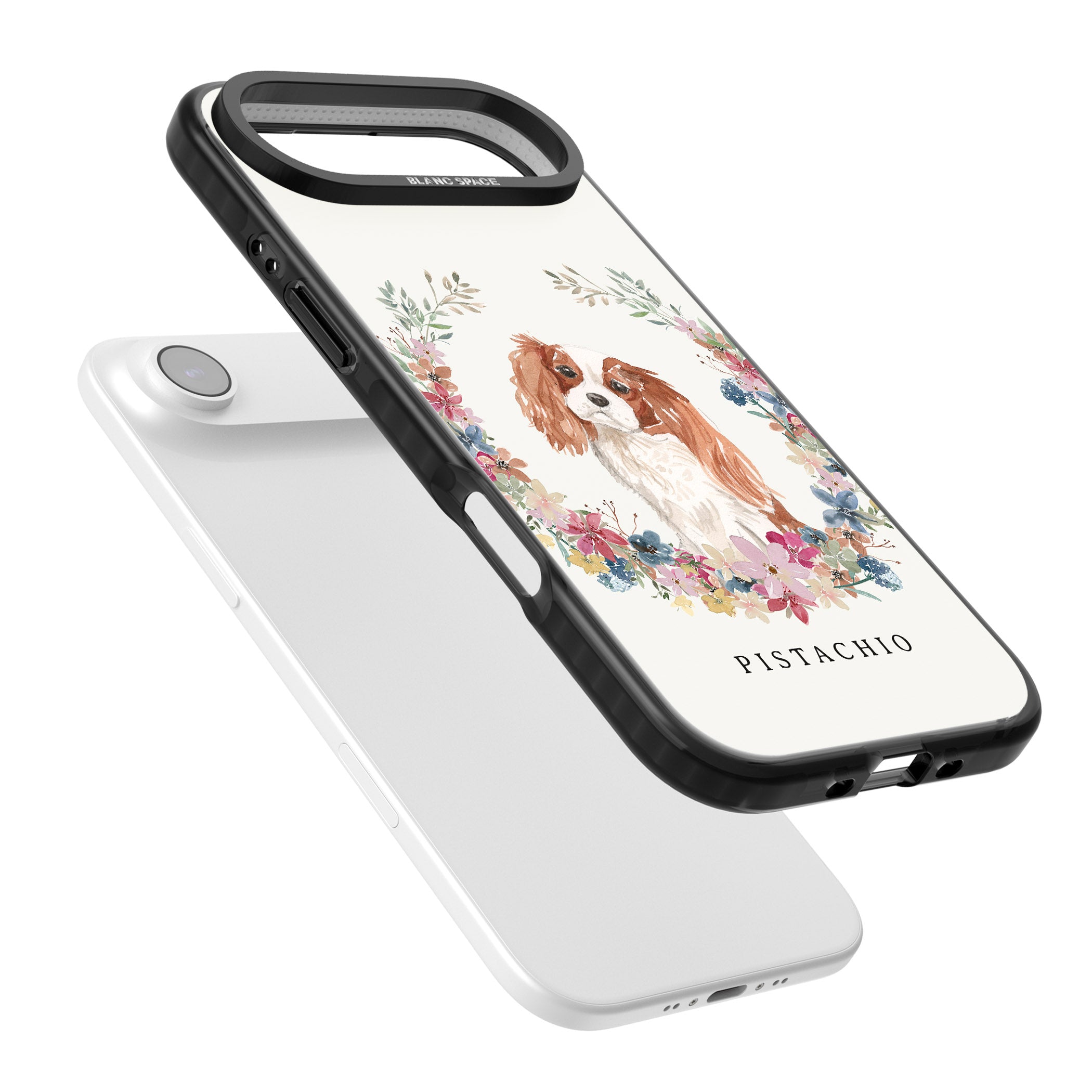 Personalised Cavalier King Charles Floral Portrait iPhone 17 Air Impact Black Phone Case Colours