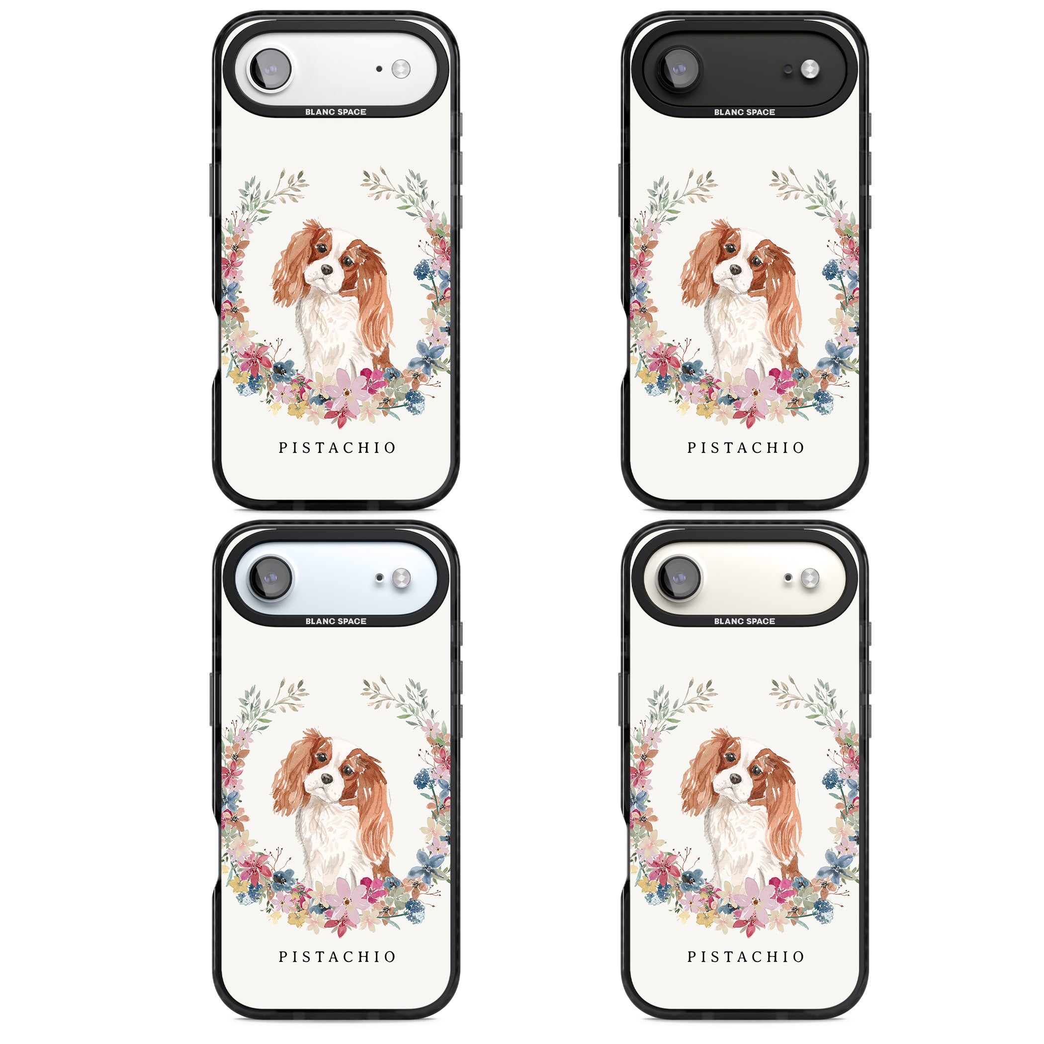 Personalised Cavalier King Charles Floral Portrait iPhone 17 Air Impact Black Phone Case APT Impact Protection