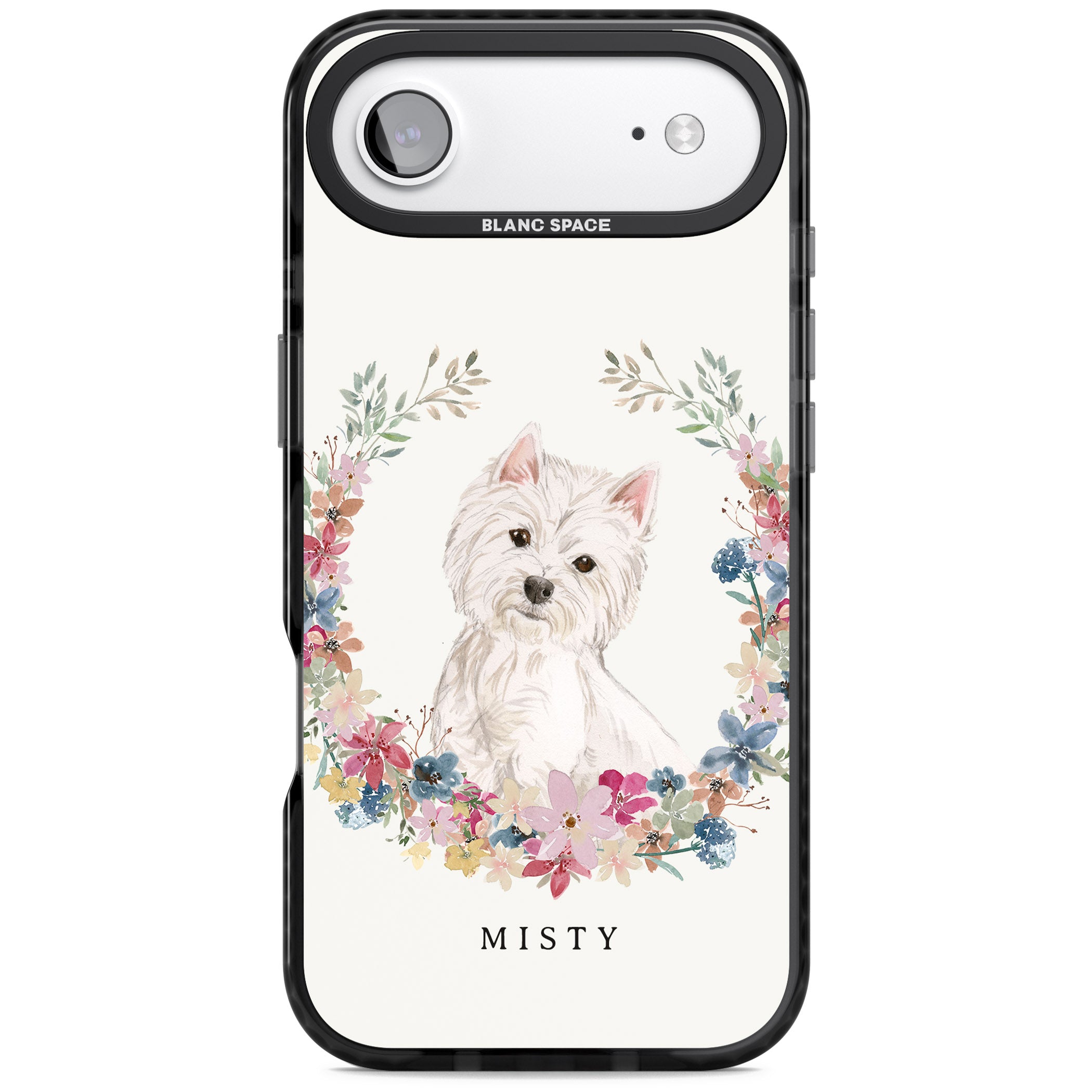 Personalised Westie Floral Portrait iPhone 17 Air Impact Black Phone Case