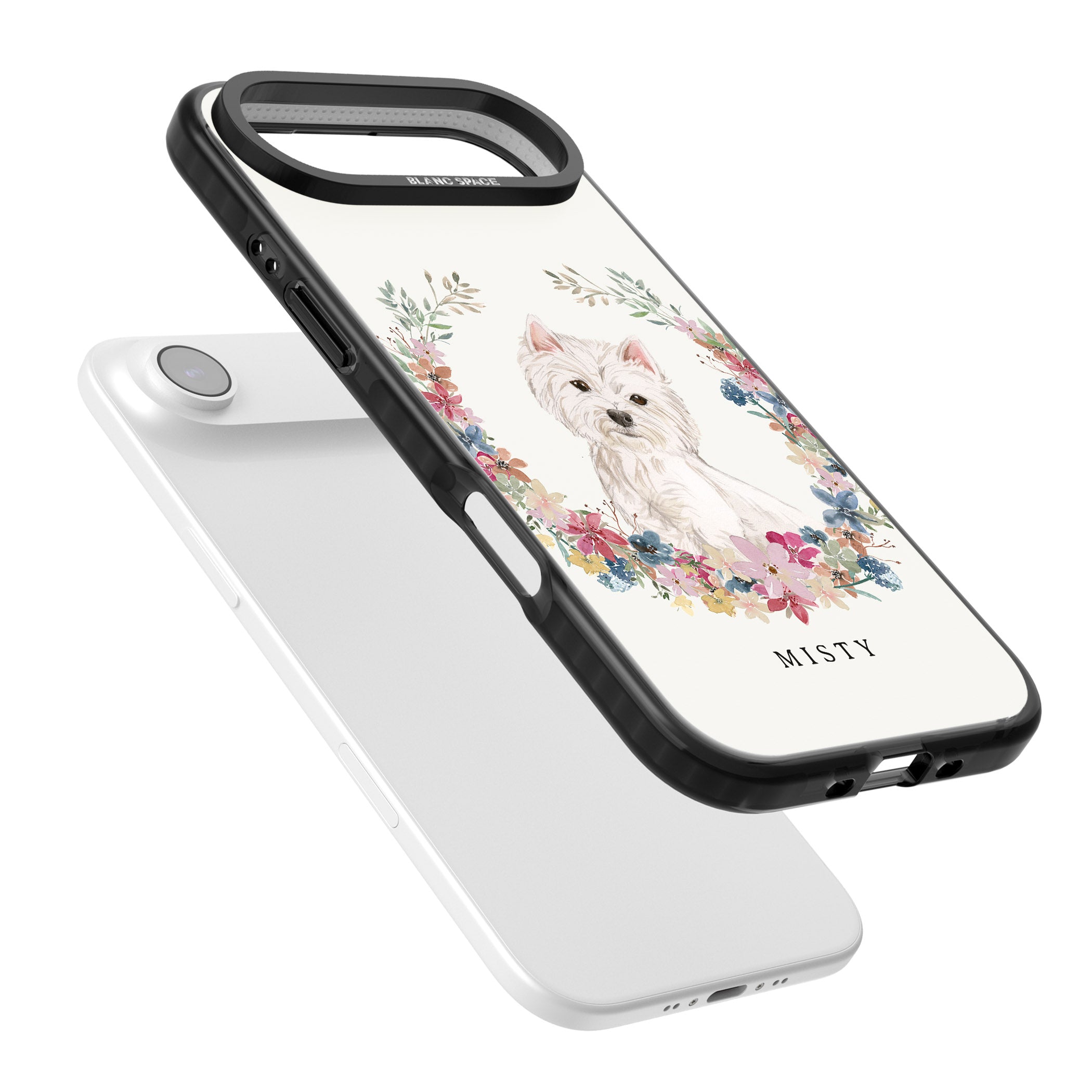 Personalised Westie Floral Portrait iPhone 17 Air Impact Black Phone Case Colours