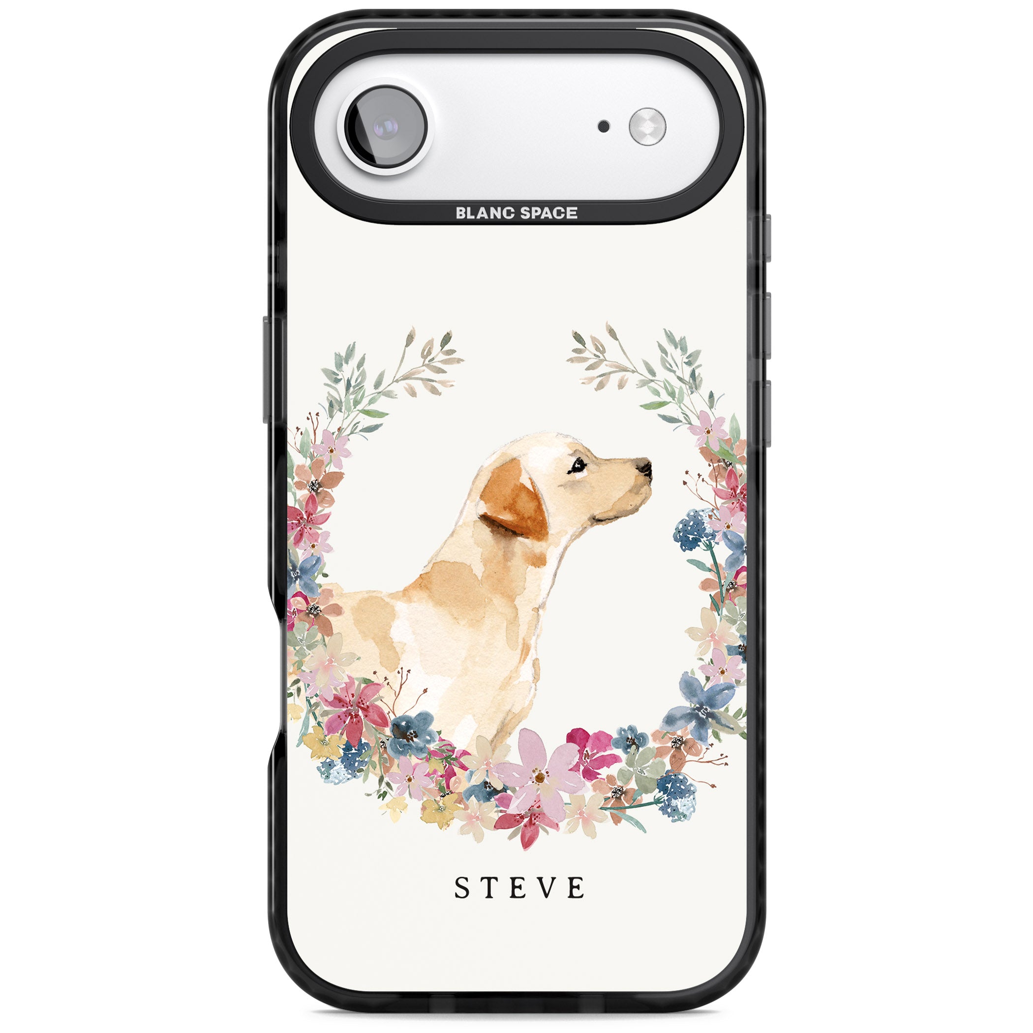 Personalised Yellow Labrador Floral Portrait iPhone 17 Air Impact Black Phone Case