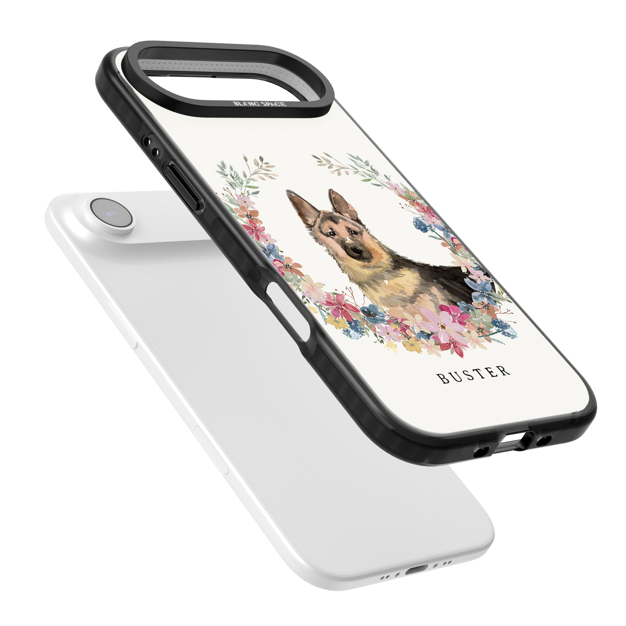 Personalised German Shepherd Floral Portrait iPhone 17 Air Impact Black Phone Case Colours