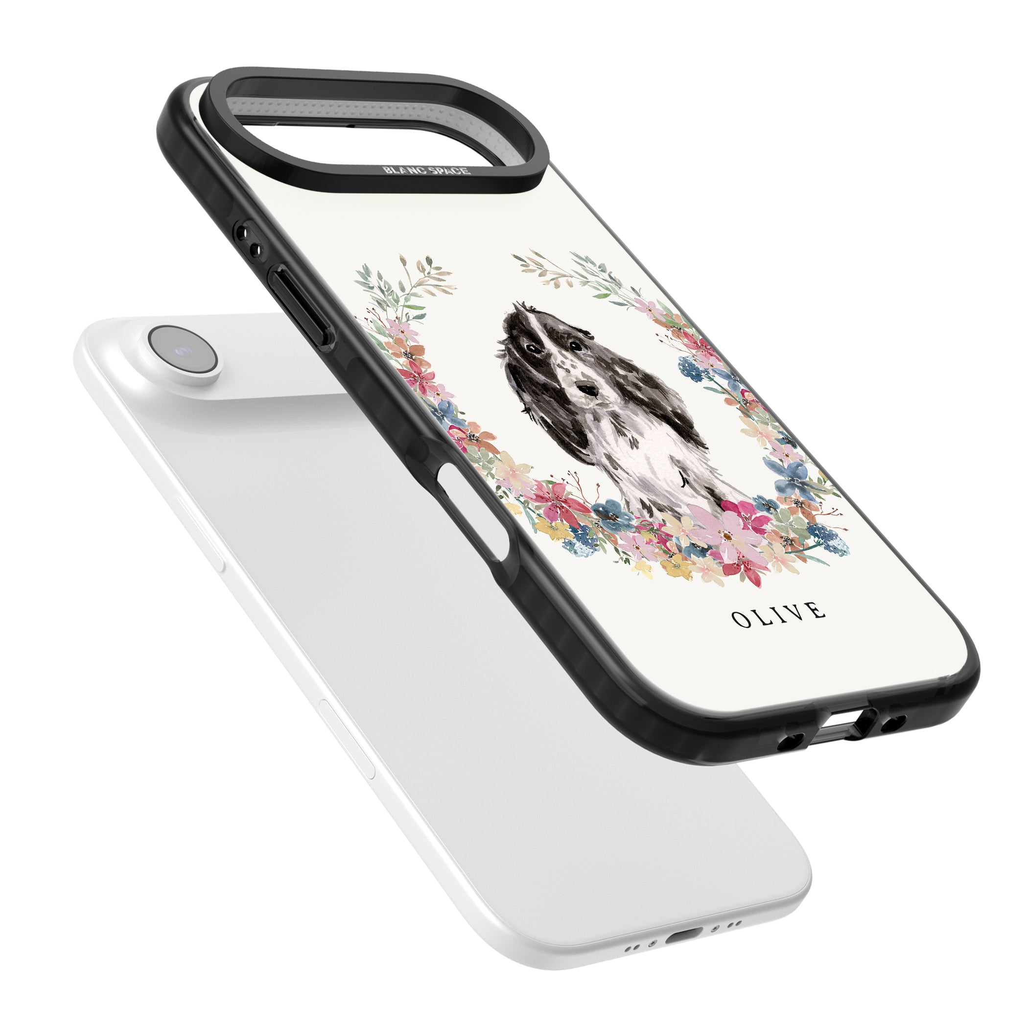 Personalised Black Cocker Spaniel Floral Portrait iPhone 17 Air Impact Black Phone Case Colours