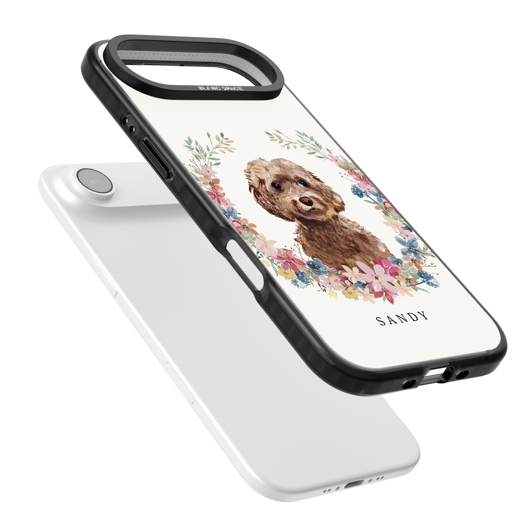 Personalised Brown Cockapoo Floral Portrait iPhone 17 Air Impact Black Phone Case Colours