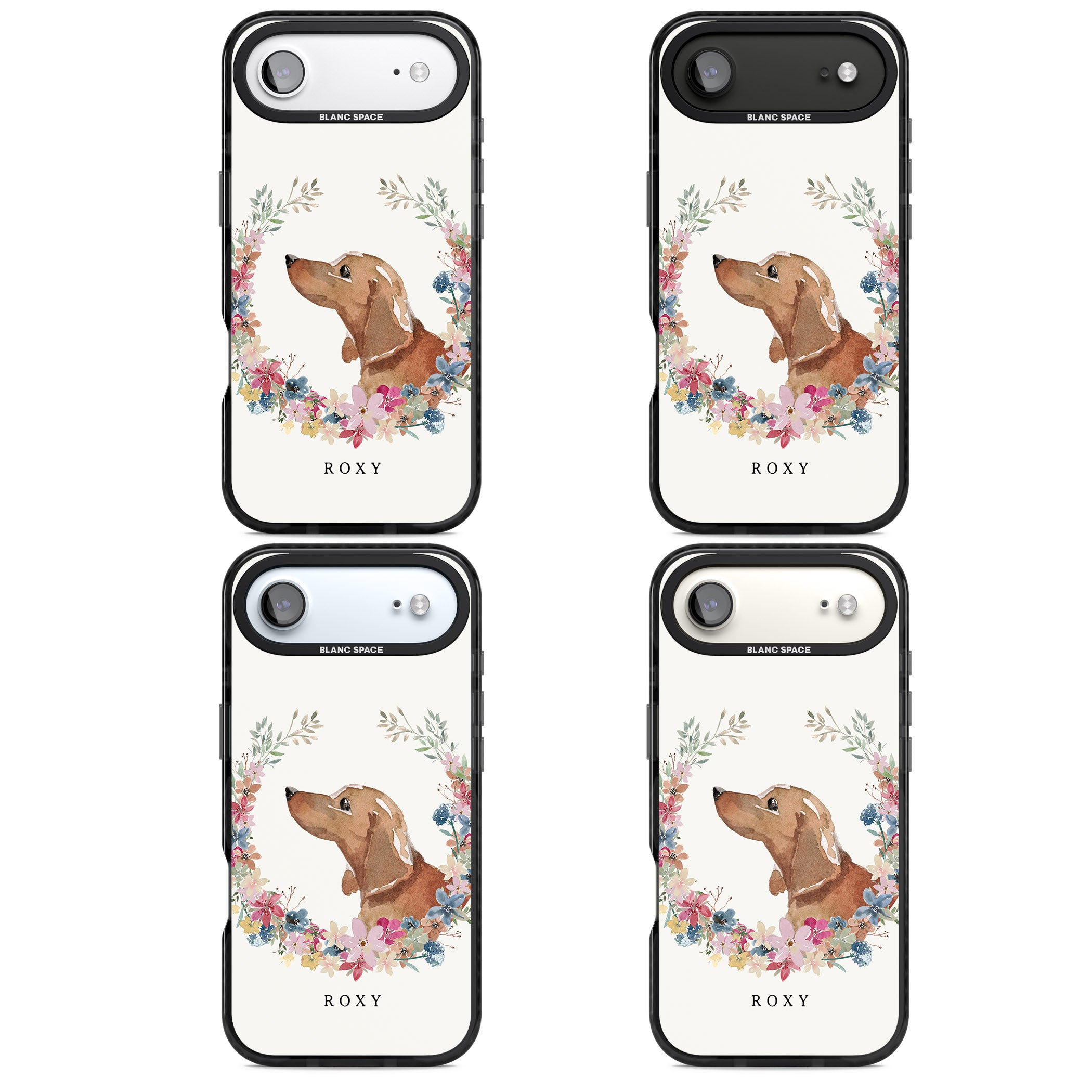 Personalised Tan Dachshund Floral Portrait iPhone 17 Air Impact Black Phone Case APT Impact Protection