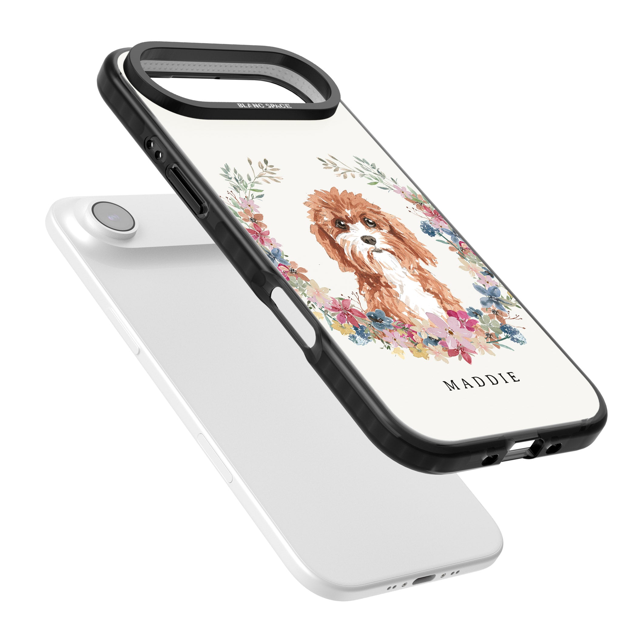 Personalised Cavapoo Floral Portrait iPhone 17 Air Impact Black Phone Case Colours