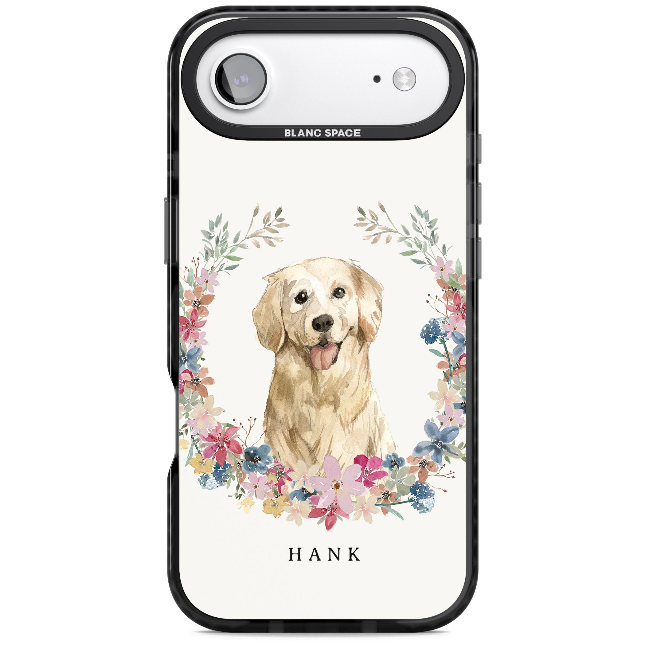 Personalised Golden Retriever Floral Portrait iPhone 17 Air Impact Black Phone Case