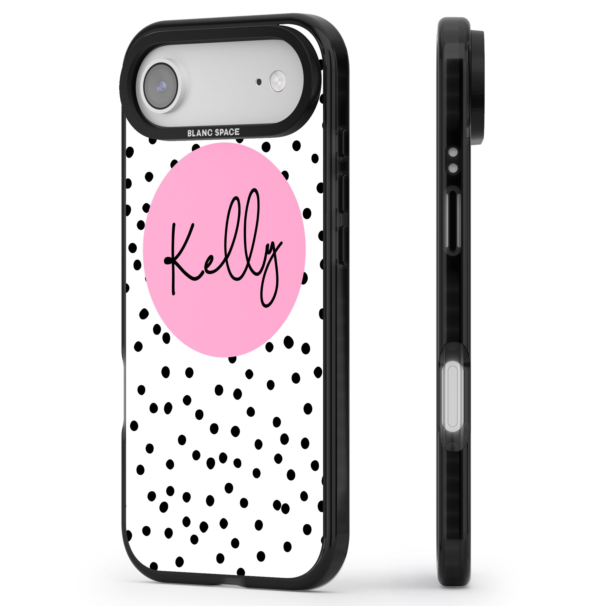 Personalised Pink Circle & Dots iPhone 17 Air Impact Black Phone Case Side Profile