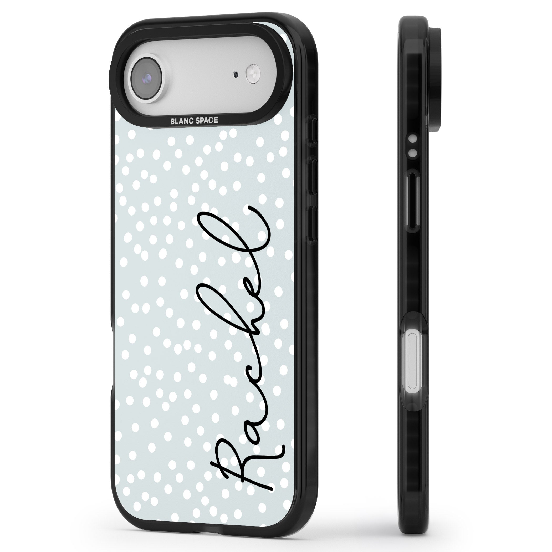 Personalised Vertical Cursive & Dots iPhone 17 Air Impact Black Phone Case Side Profile