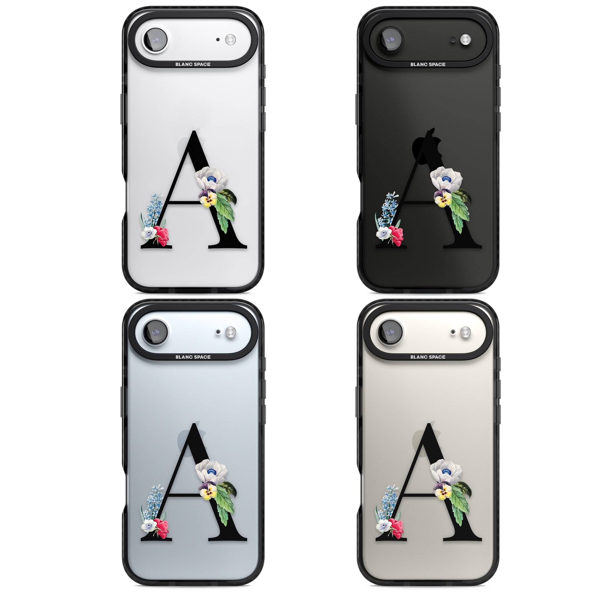 Personalised Floral Initial iPhone 17 Air Impact Black Phone Case APT Impact Protection