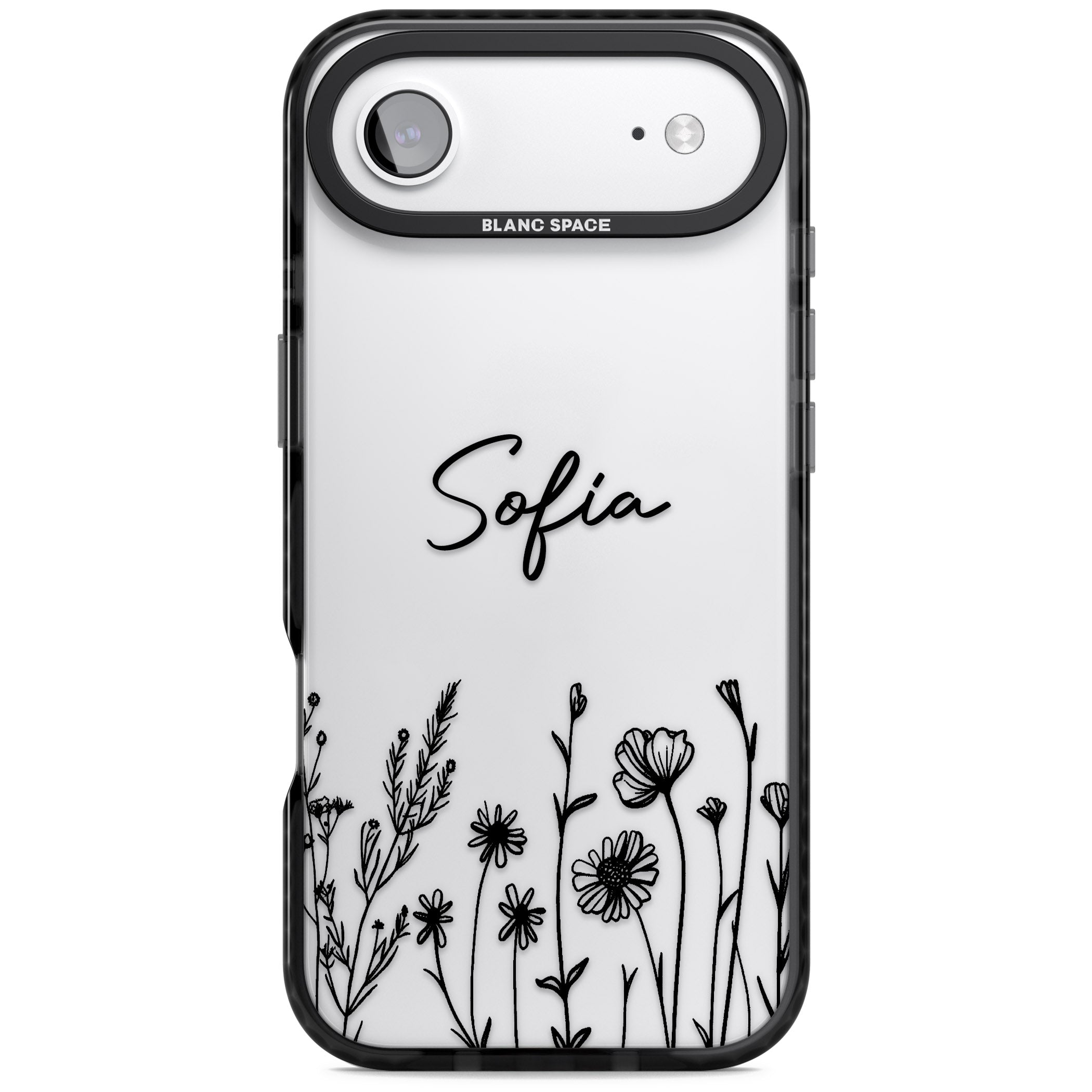 Personalised Black Wildflowers iPhone 17 Air Impact Black Phone Case