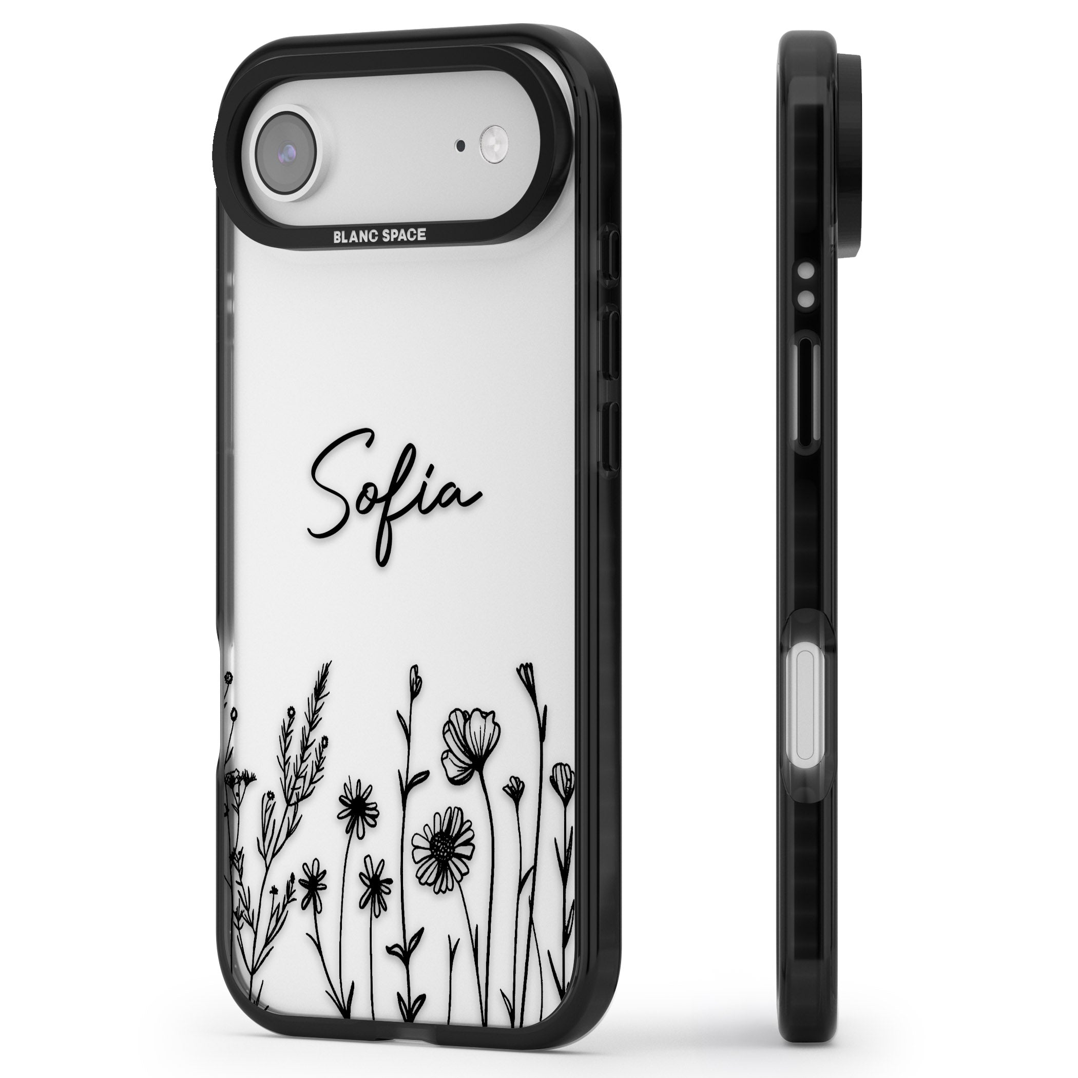 Personalised Black Wildflowers iPhone 17 Air Impact Black Phone Case Side Profile