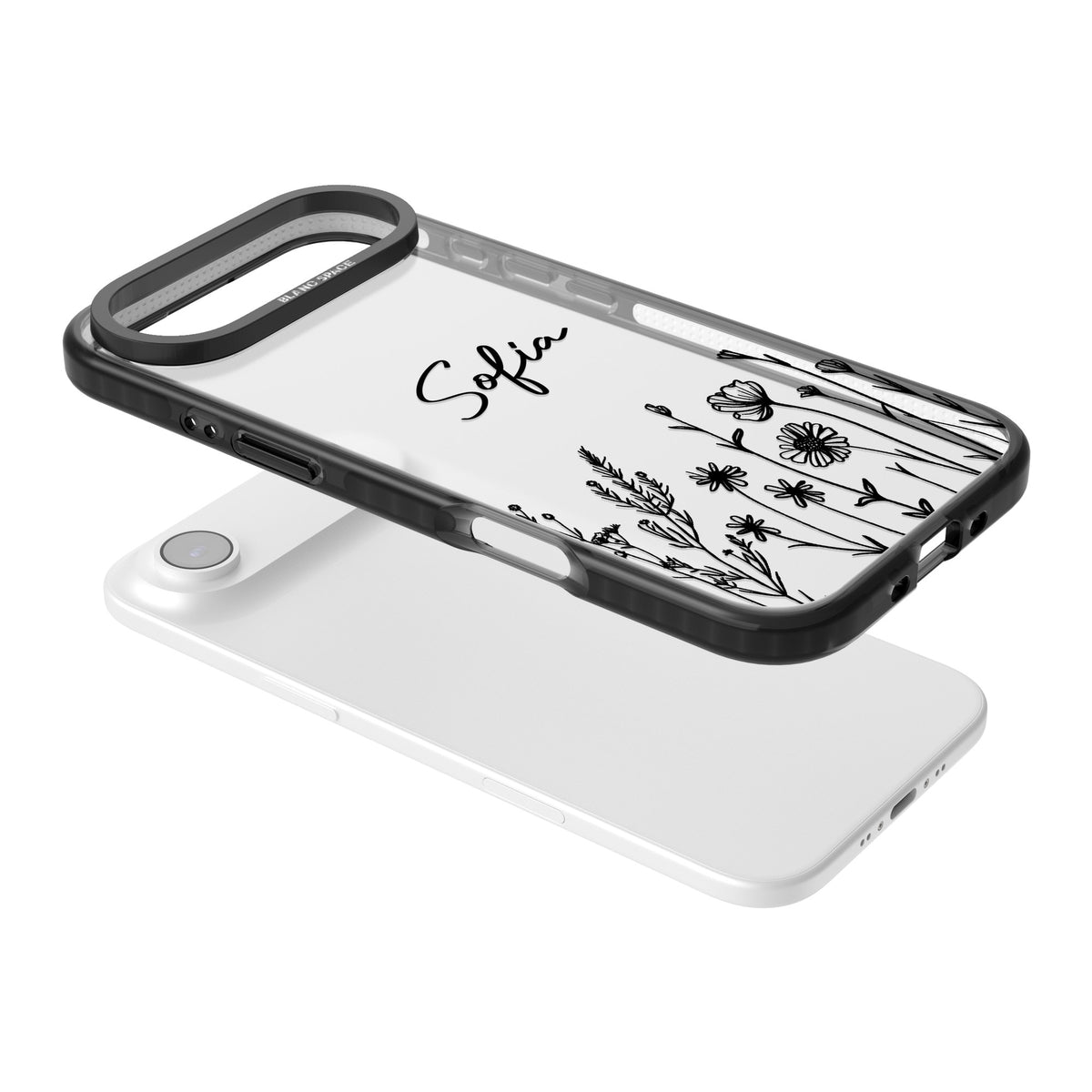 Personalised Black Wildflowers iPhone Air Impact Black Phone Case angled