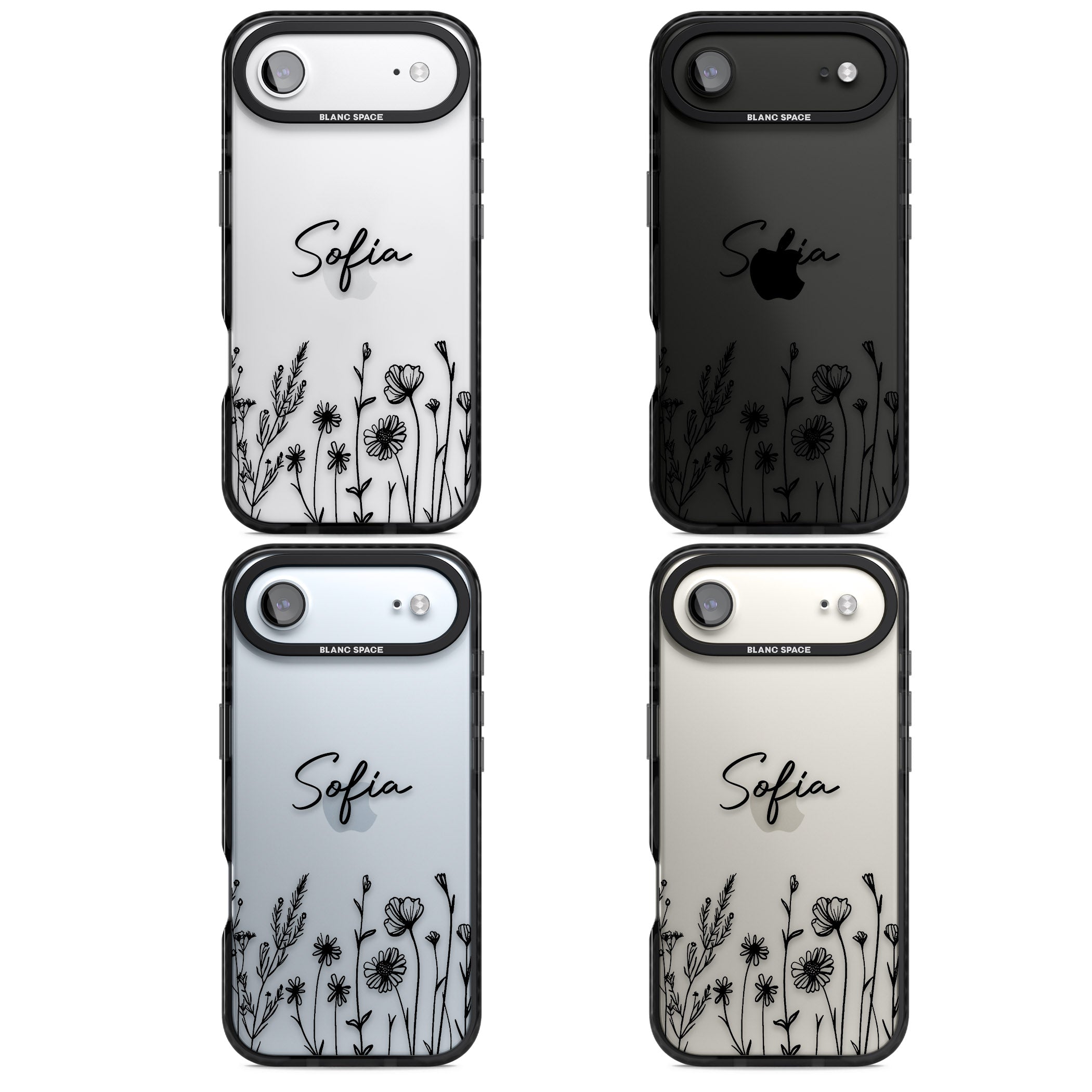 Personalised Black Wildflowers iPhone 17 Air Impact Black Phone Case APT Impact Protection
