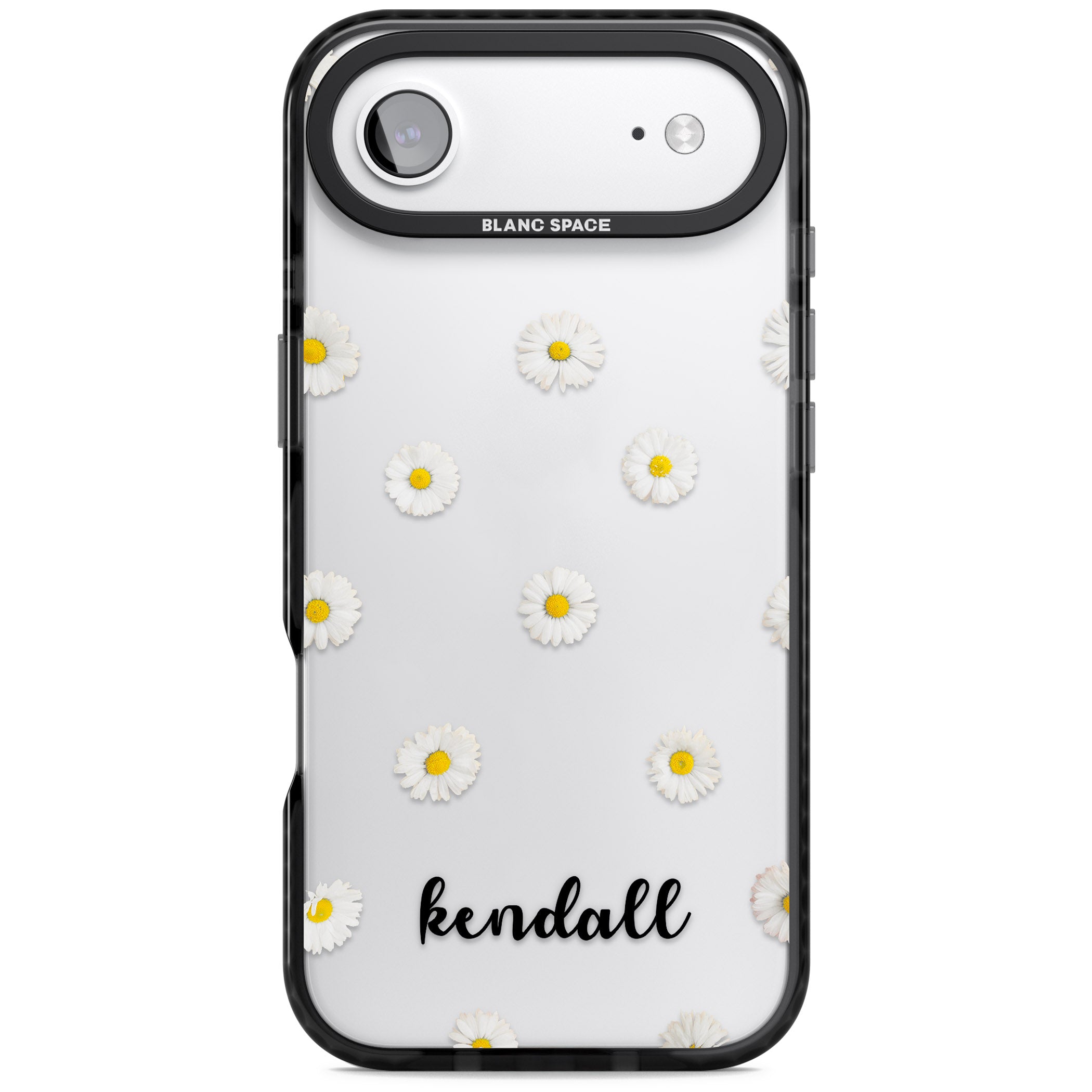 Personalised White Daisies & Cursive iPhone 17 Air Impact Black Phone Case
