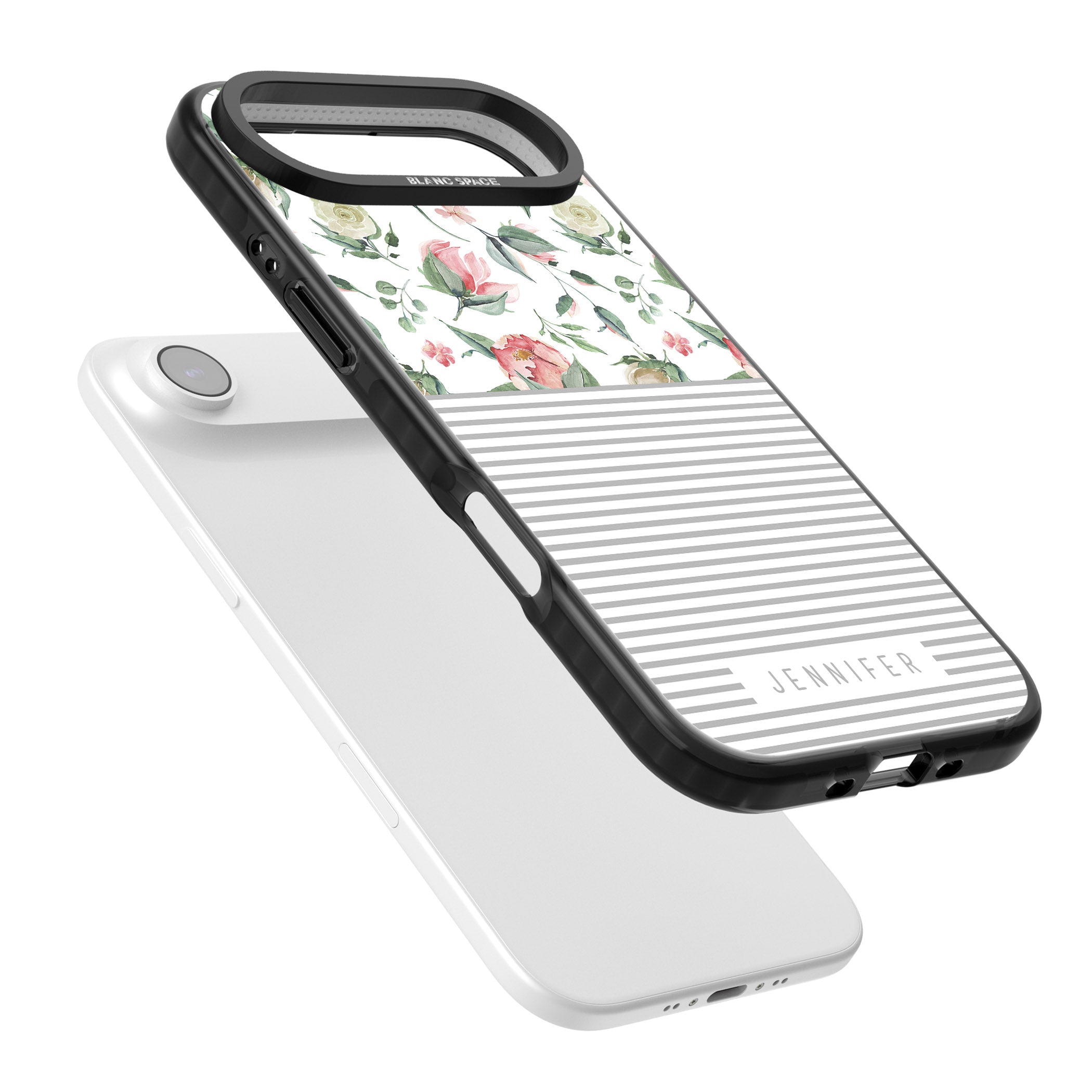 Personalised Light Floral Pattern & Stripes iPhone 17 Air Impact Black Phone Case Colours