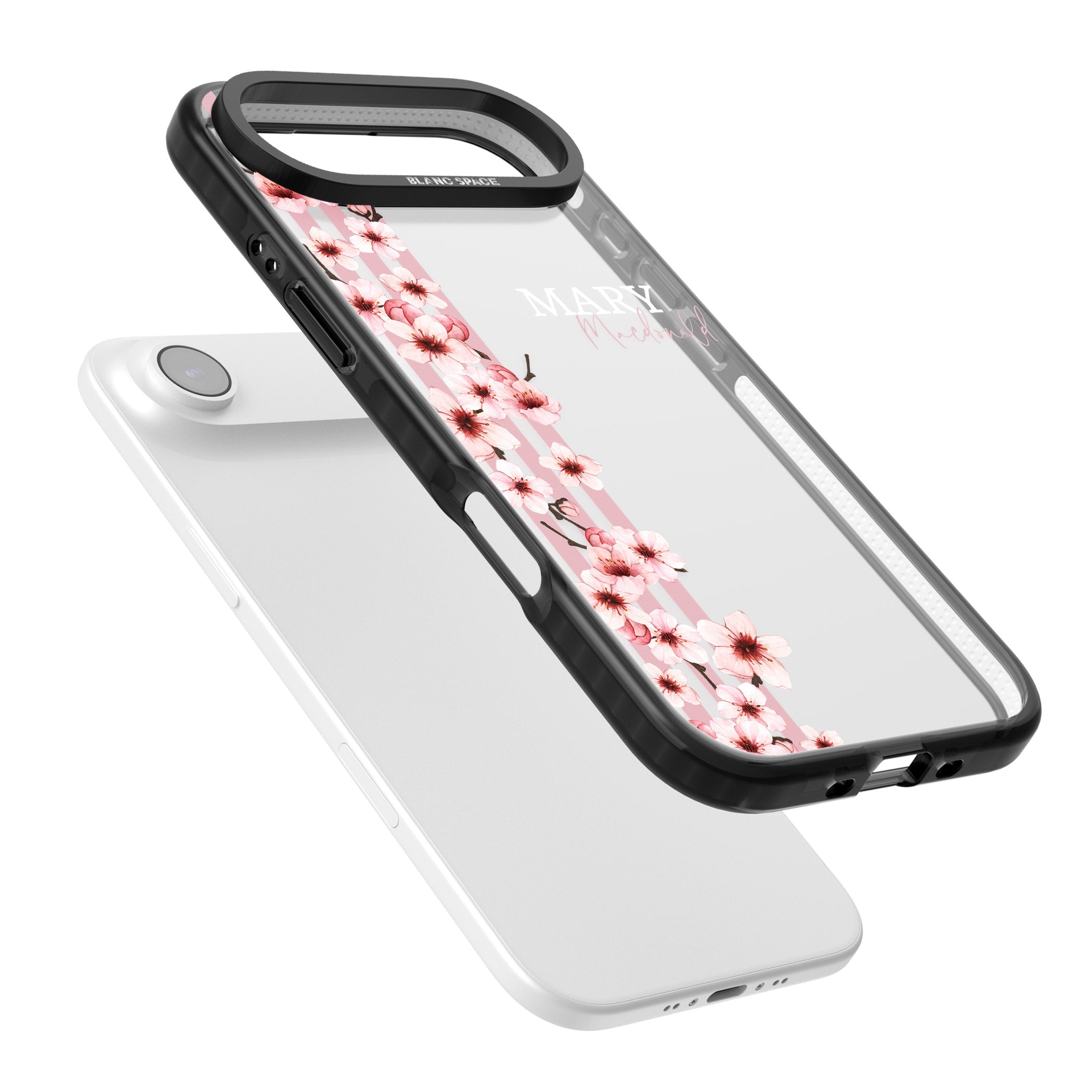 Personalised Cherry Blossom Stripes iPhone 17 Air Impact Black Phone Case Colours