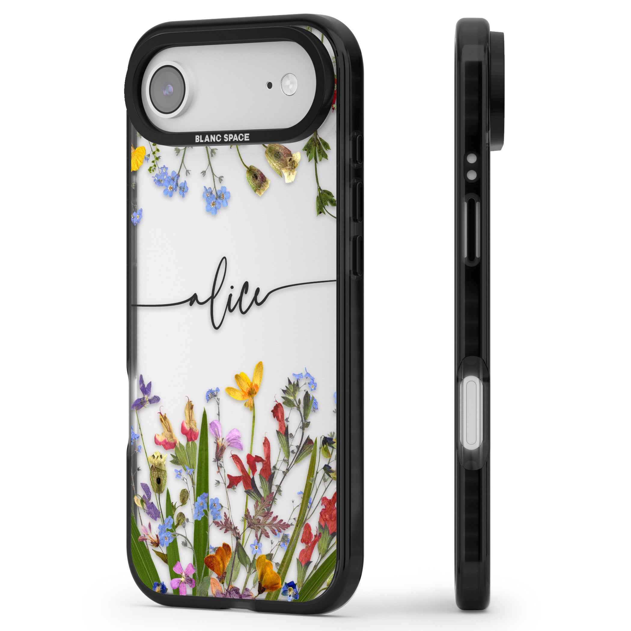 Personalised Wildflower Floral iPhone 17 Air Impact Black Phone Case Side Profile