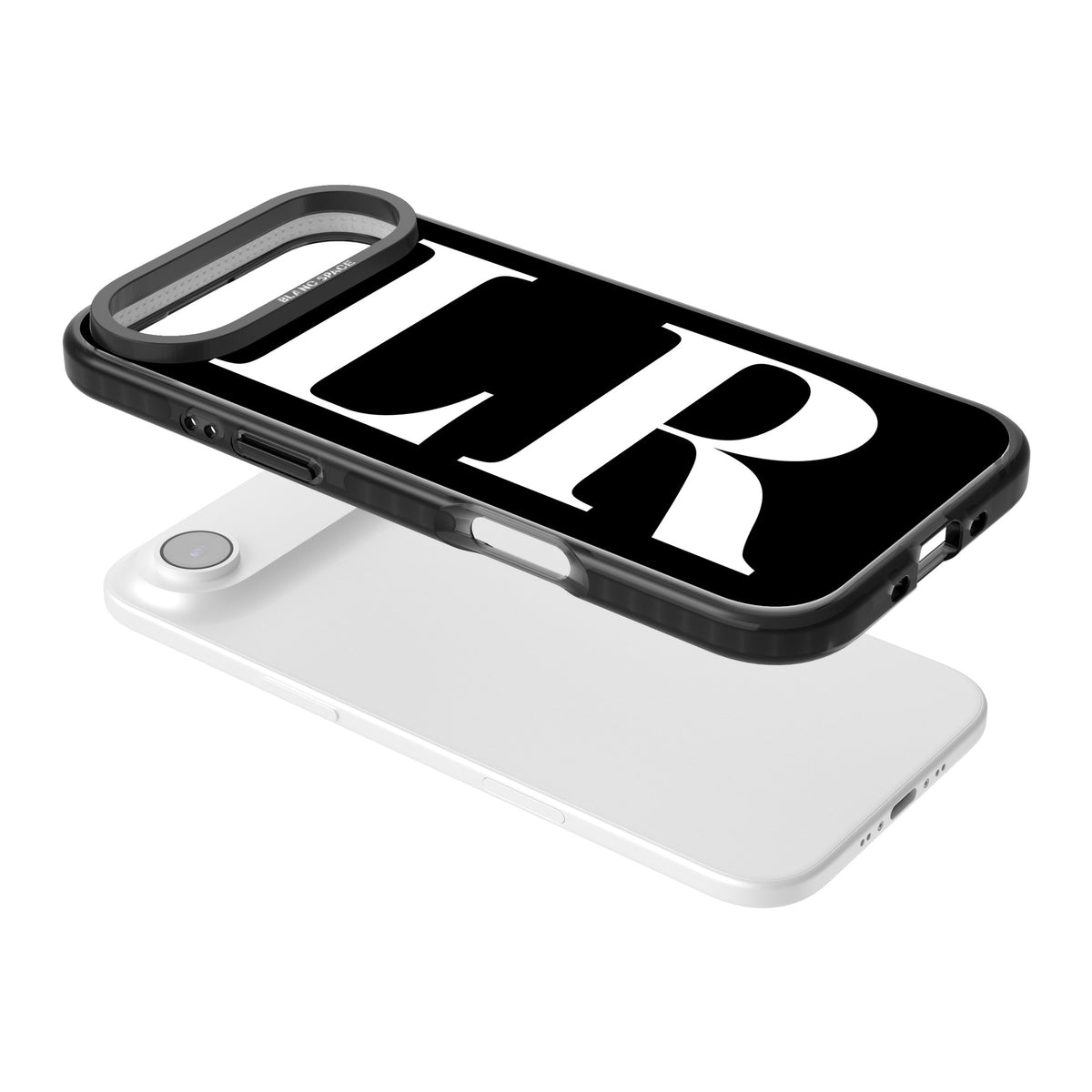 Personalised White & Black Letters iPhone Air Impact Black Phone Case angled