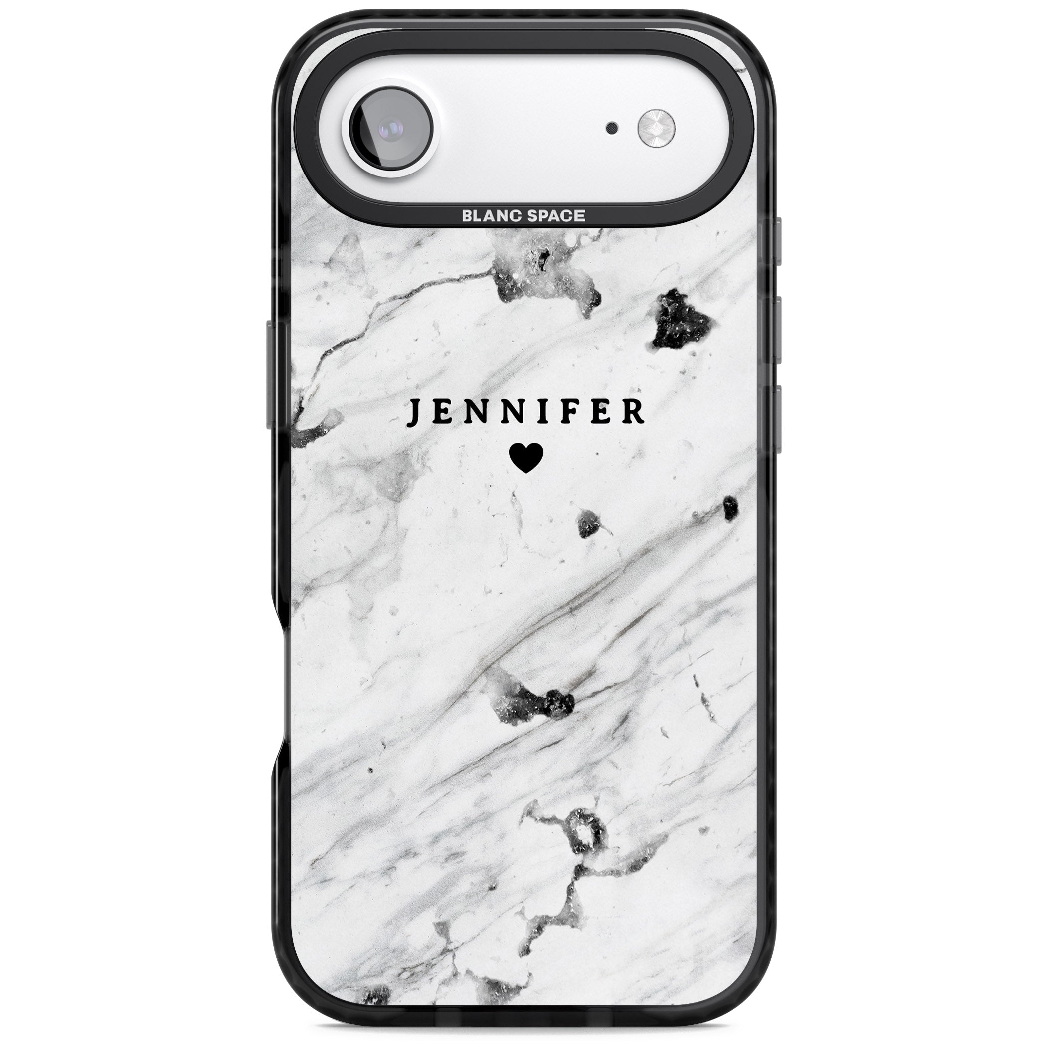 Personalised Marble Heart iPhone 17 Air Impact Black Phone Case