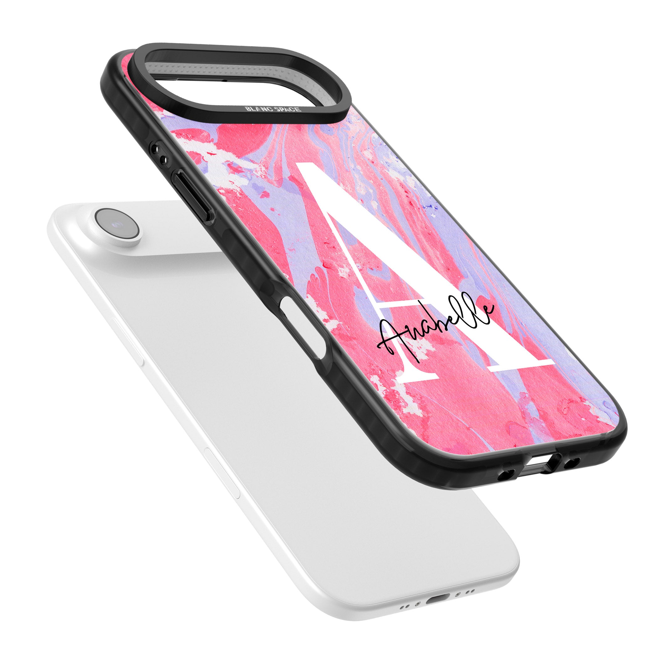 Personalised Pink & Purple Marble iPhone 17 Air Impact Black Phone Case Colours