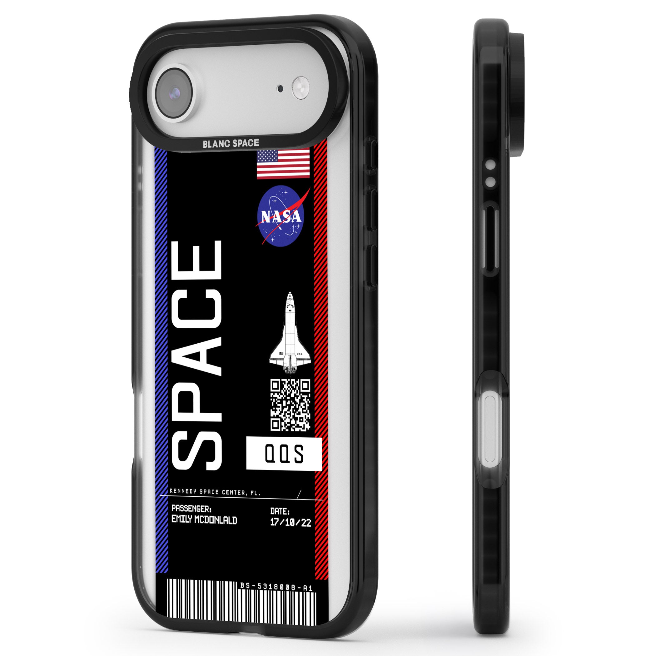 Personalised Nasa Boarding Pass (Dark) iPhone 17 Air Impact Black Phone Case Side Profile