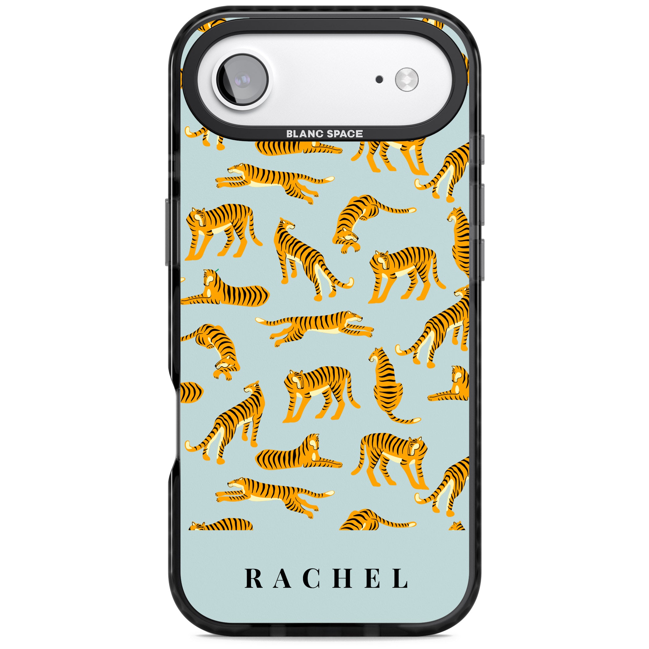 Personalised Turquoise Tiger Pattern iPhone 17 Air Impact Black Phone Case
