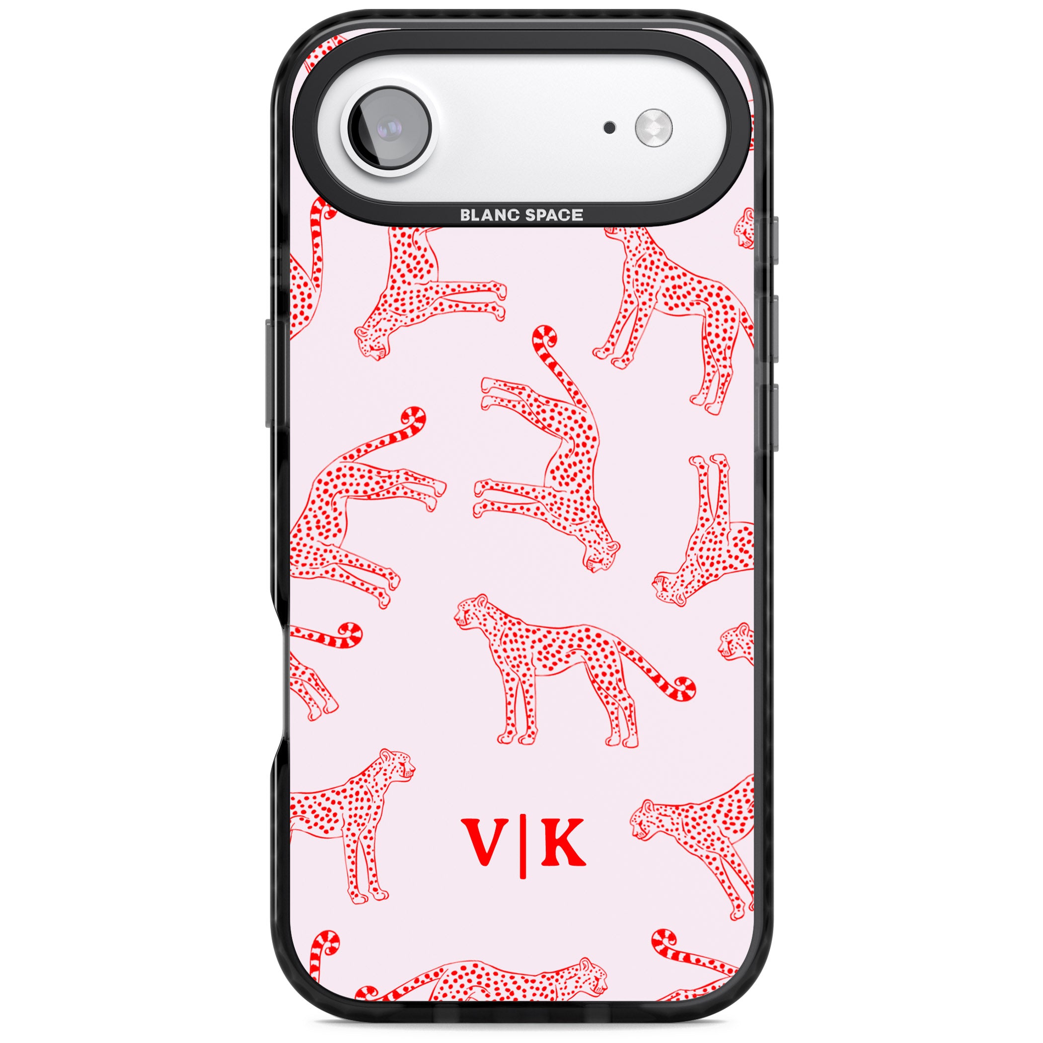 Personalised Red & Pink Cheetah iPhone 17 Air Impact Black Phone Case