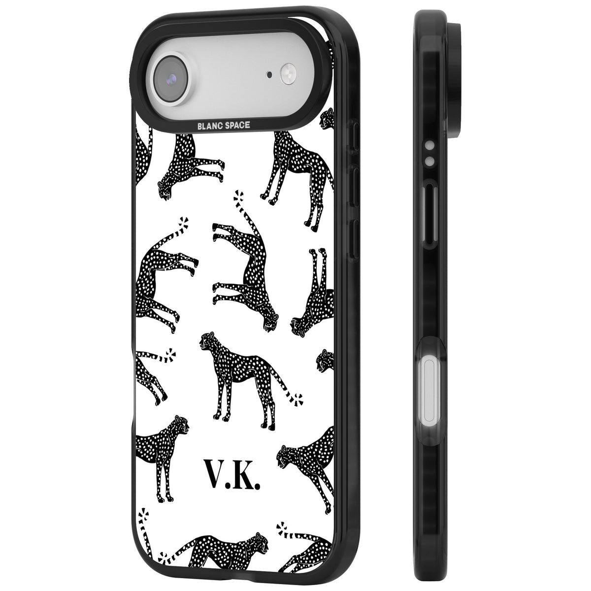Personalised Monochrome Cheetahs iPhone Air Impact Black Phone Case side