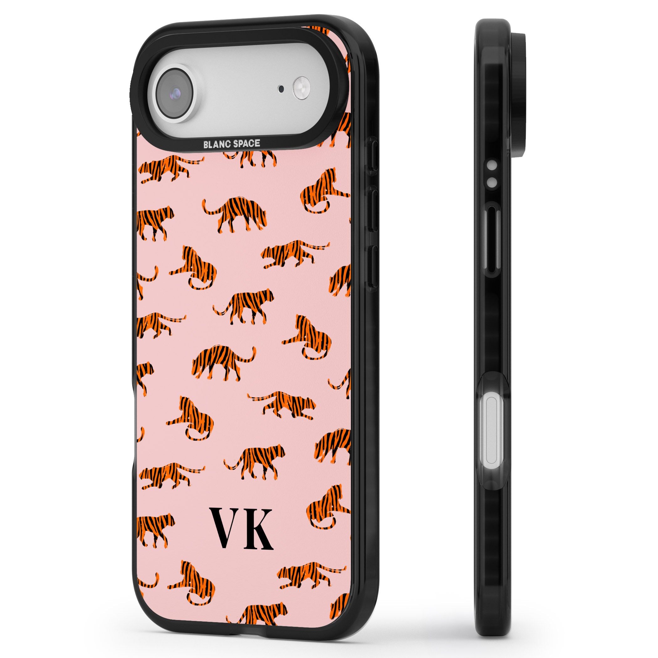 Personalised Pink Safari Tiger Pattern iPhone 17 Air Impact Black Phone Case Side Profile