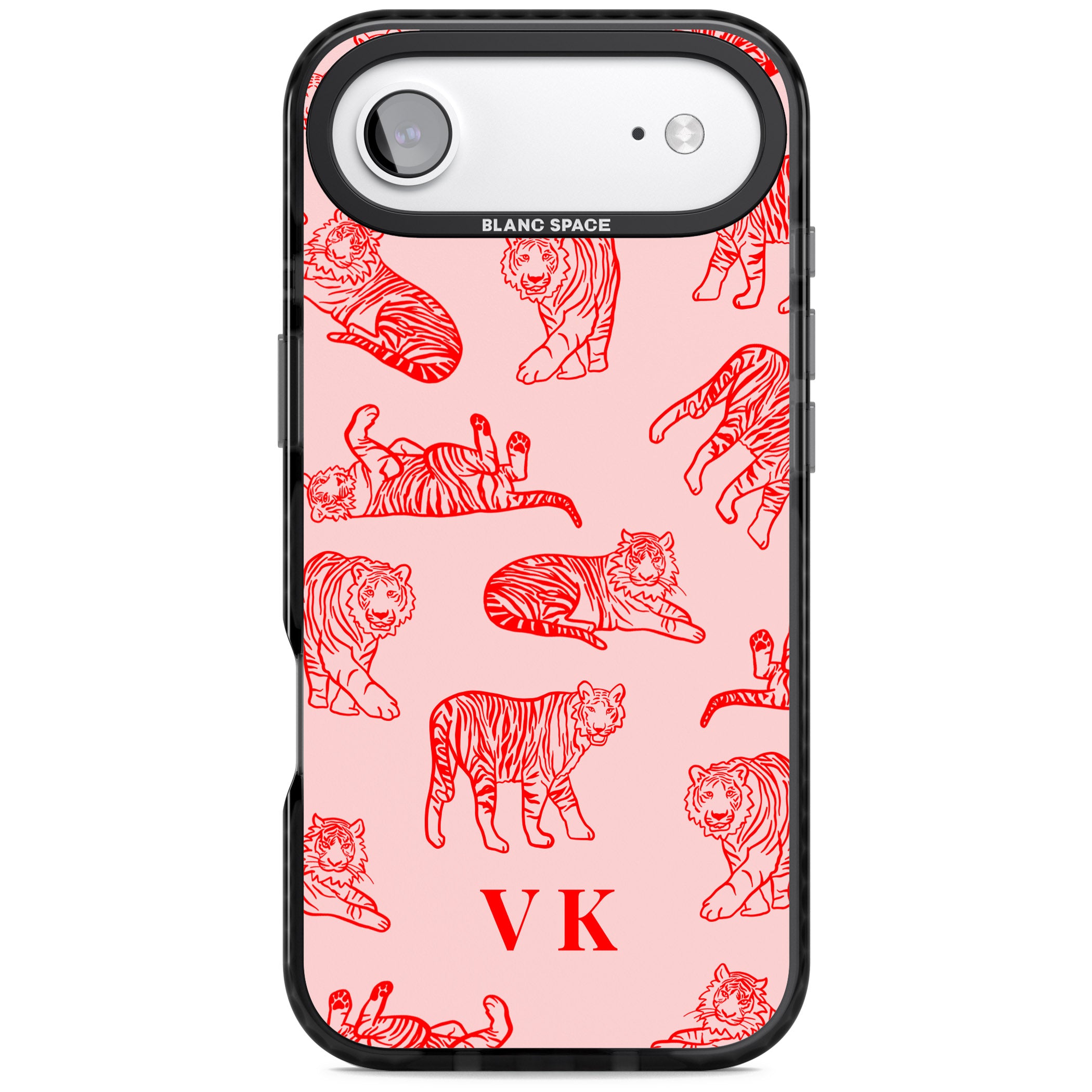 Personalised Red Tiger Outlines On Pink iPhone 17 Air Impact Black Phone Case