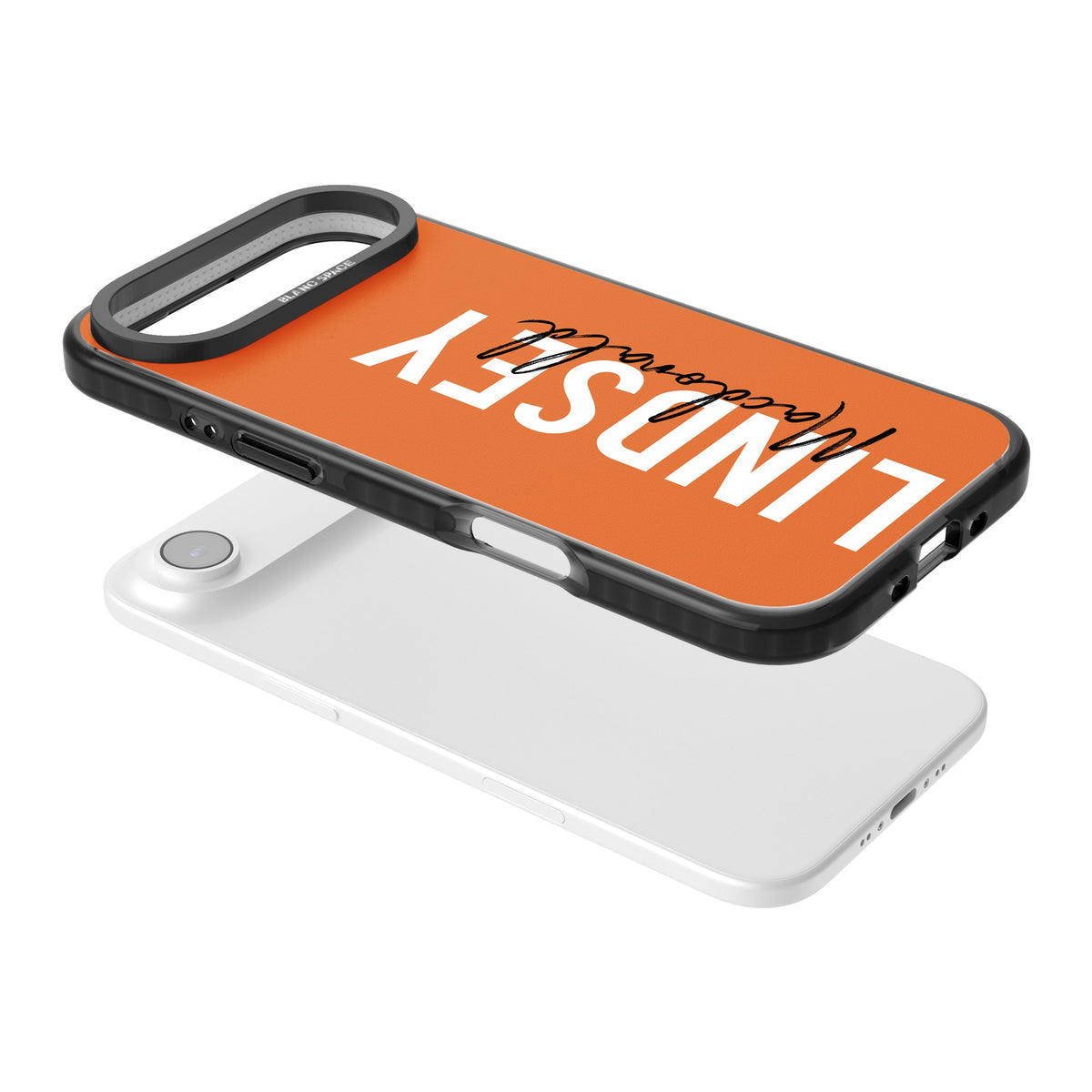 Personalised Bold Name: Orange iPhone Air Impact Black Phone Case angled