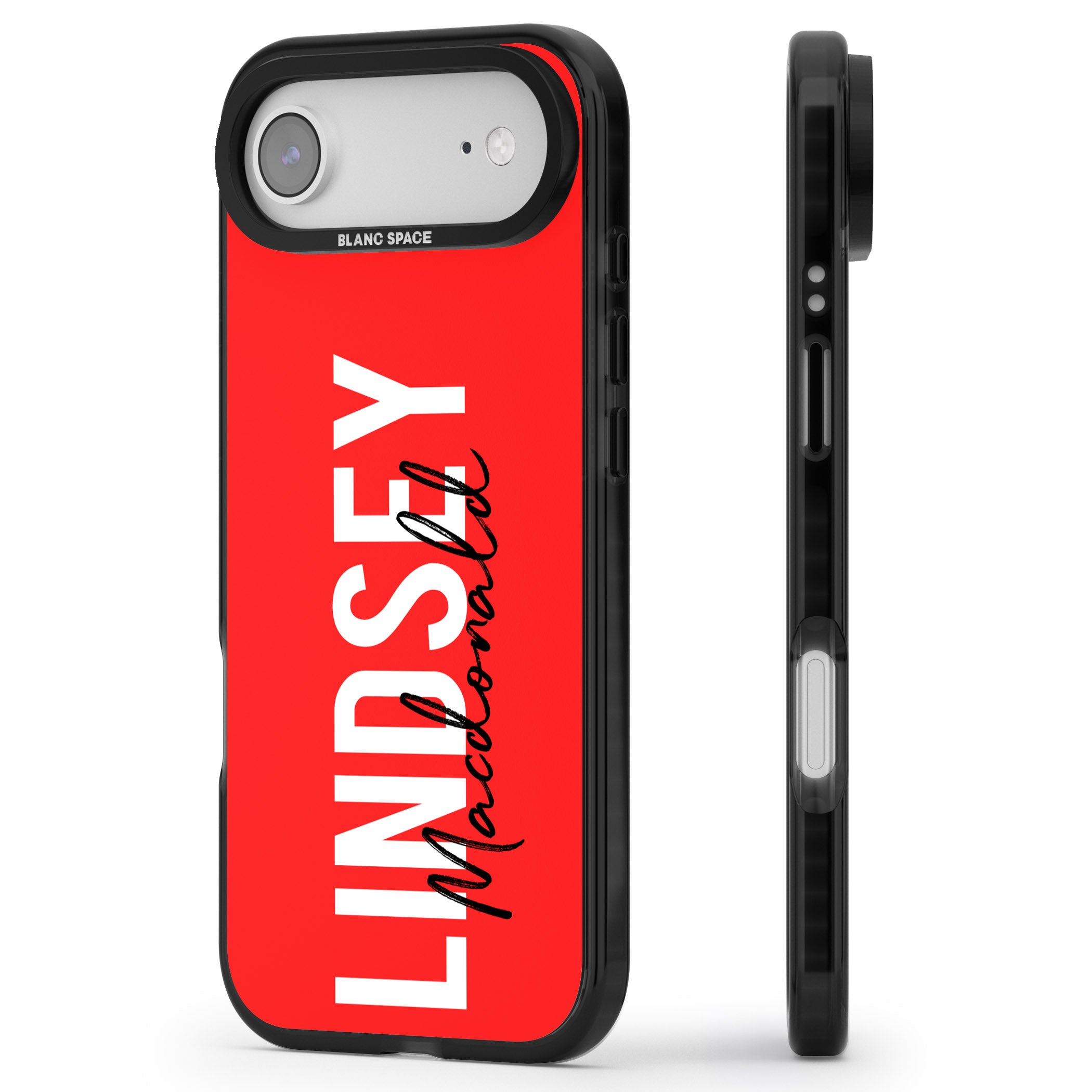 Personalised Bold Name: Red iPhone 17 Air Impact Black Phone Case Side Profile