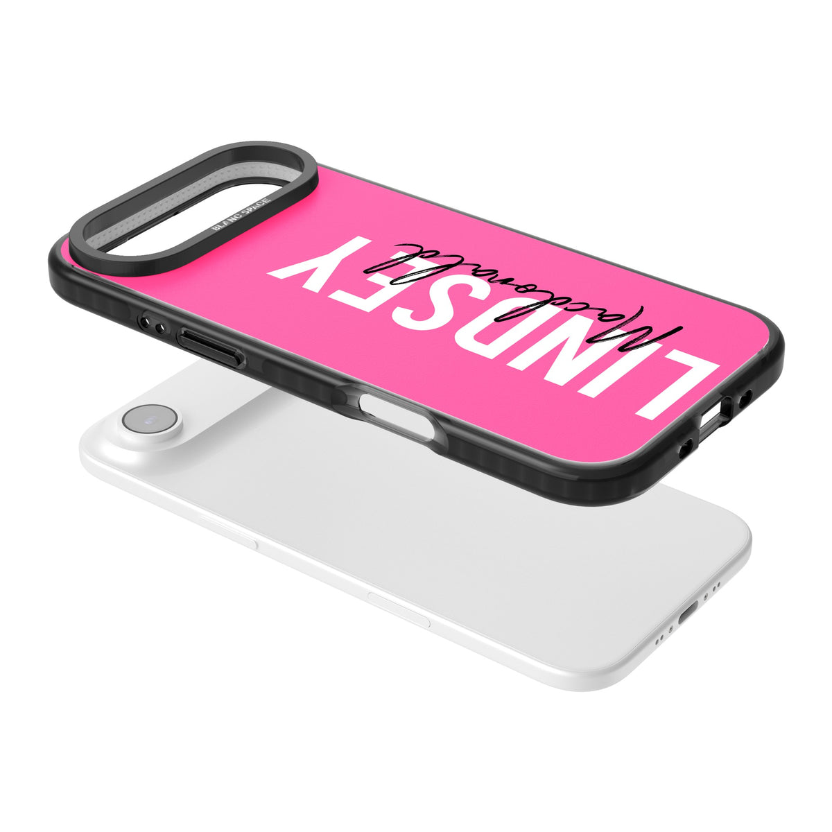 Personalised Bold Name: Pink iPhone Air Impact Black Phone Case angled