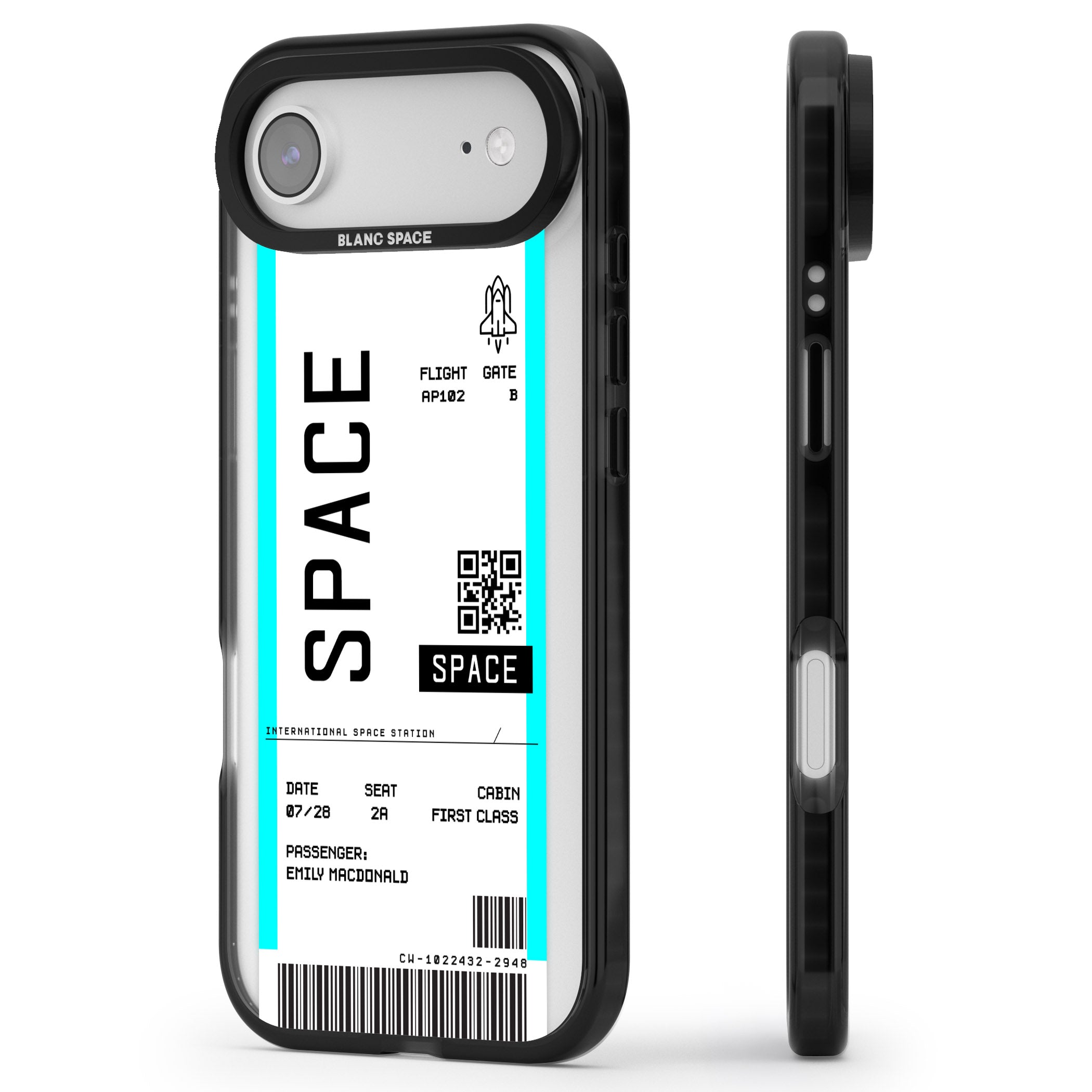 Personalised Space Travel Ticket iPhone 17 Air Impact Black Phone Case Side Profile
