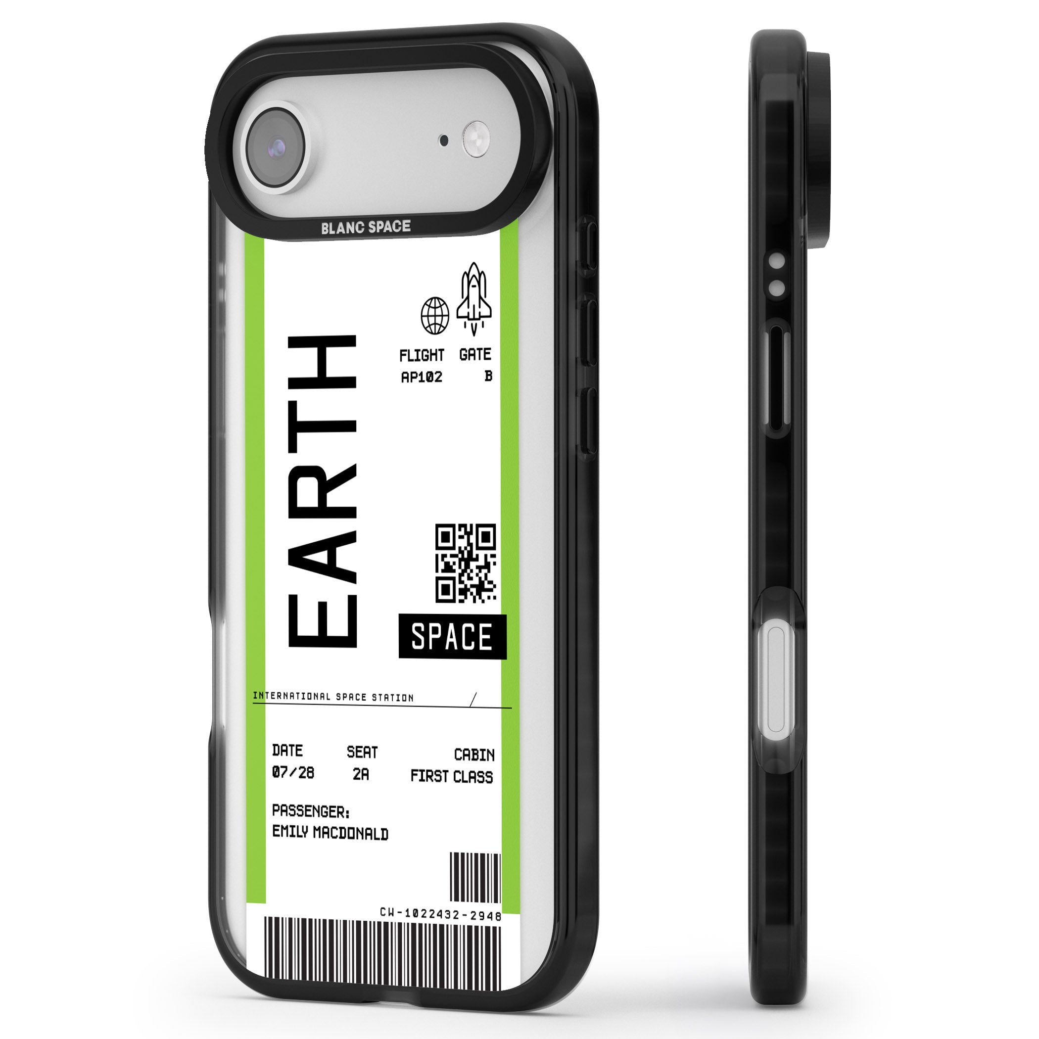 Personalised Earth Travel Ticket iPhone 17 Air Impact Black Phone Case Side Profile