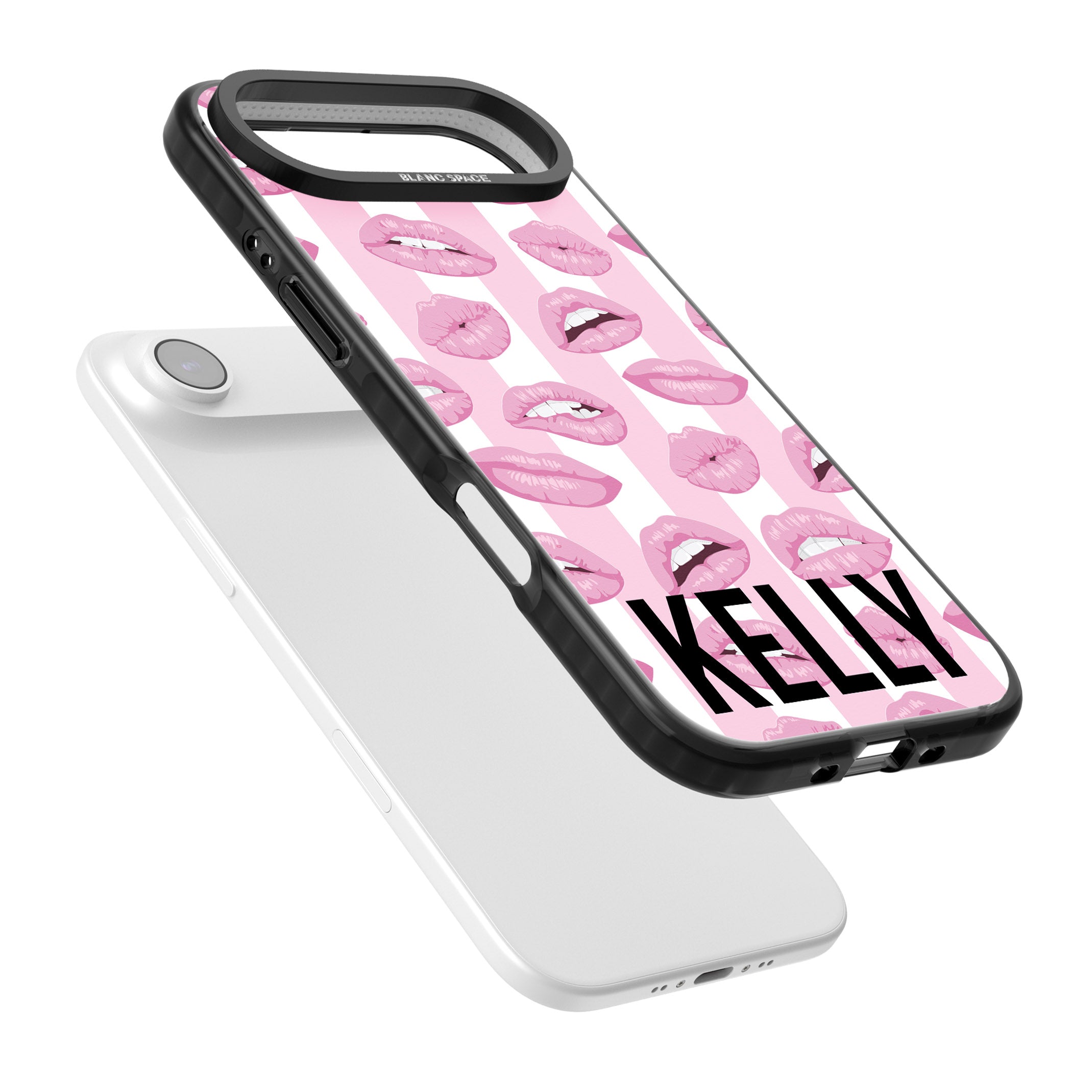 Personalised Pink Stripes & Lips iPhone 17 Air Impact Black Phone Case Colours