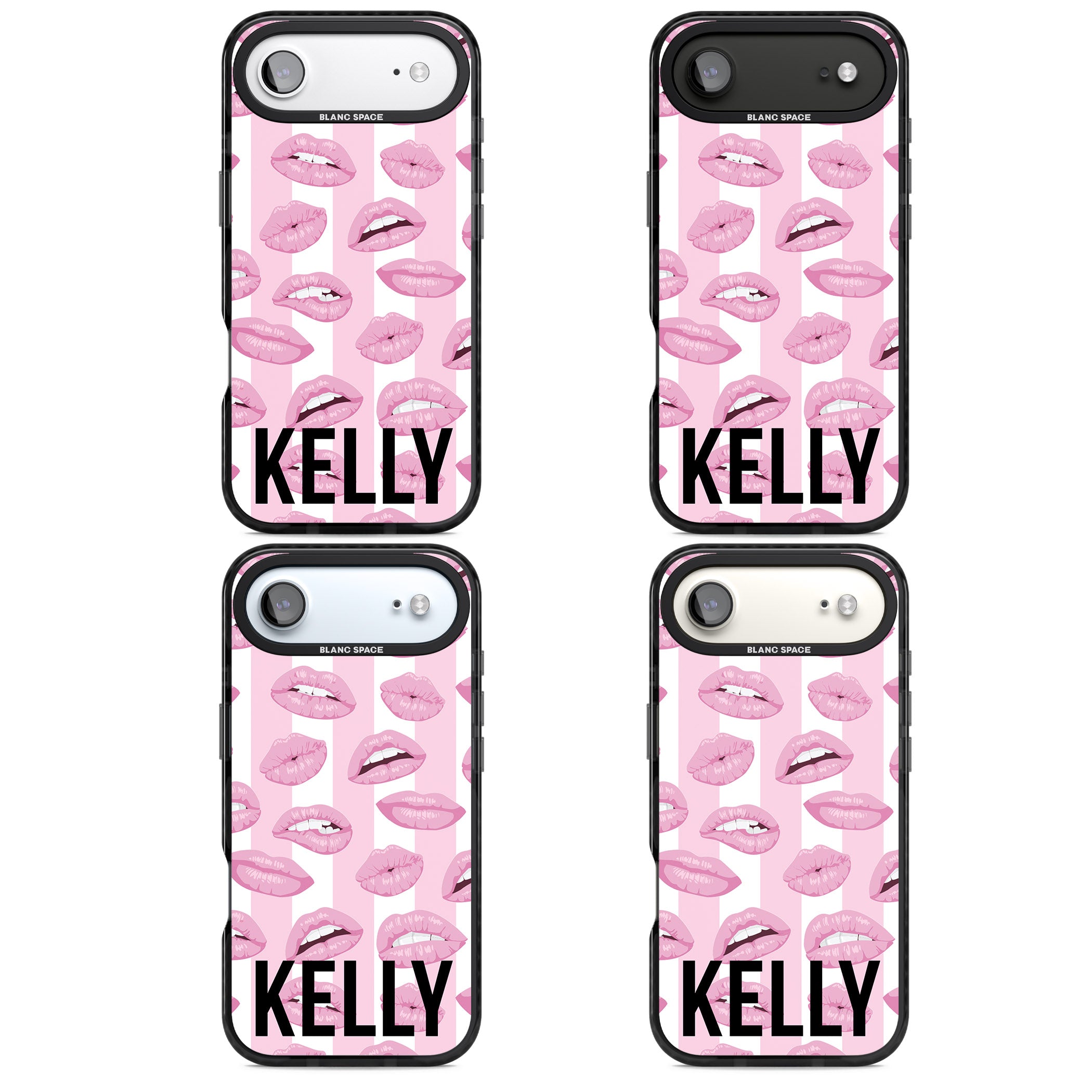 Personalised Pink Stripes & Lips iPhone 17 Air Impact Black Phone Case APT Impact Protection