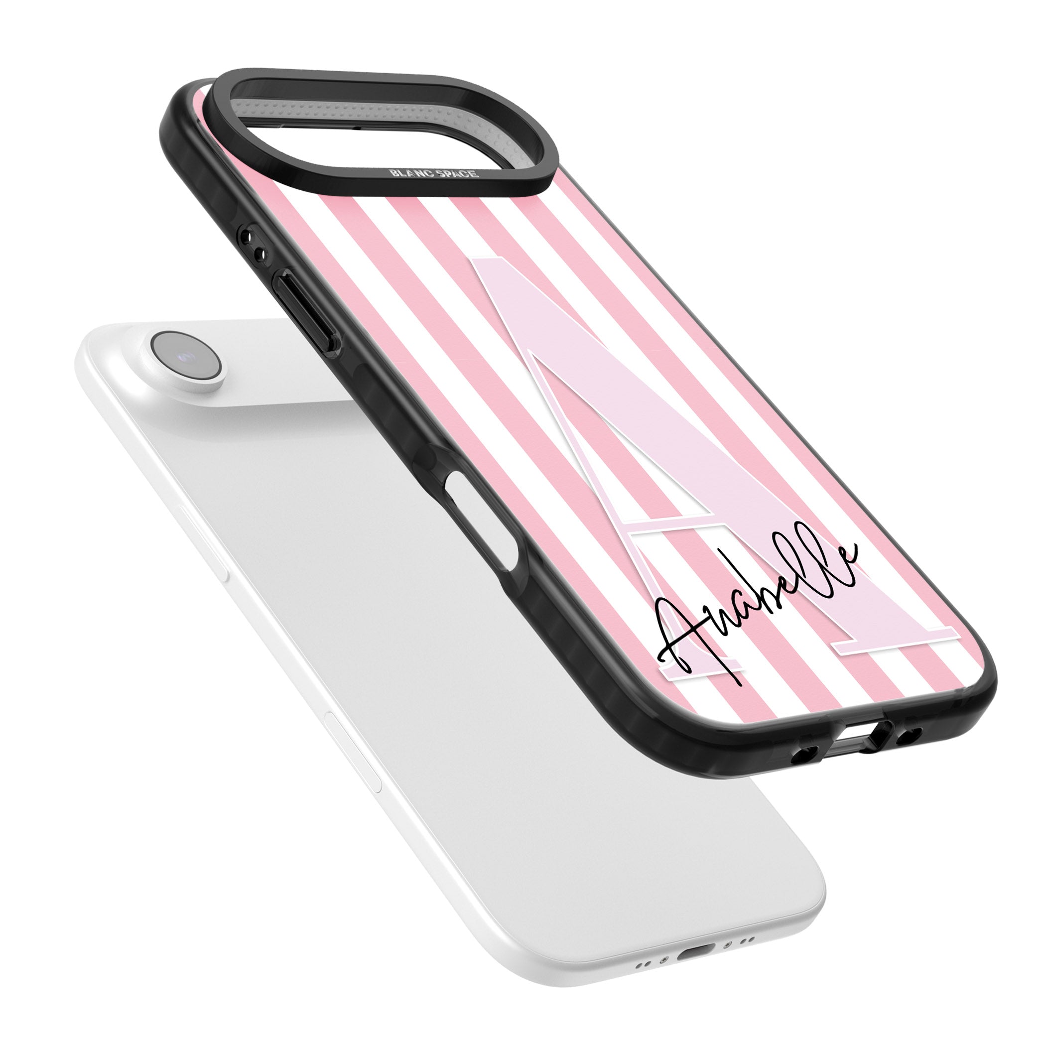 Personalised Pink Stripes & Monogram iPhone 17 Air Impact Black Phone Case Colours