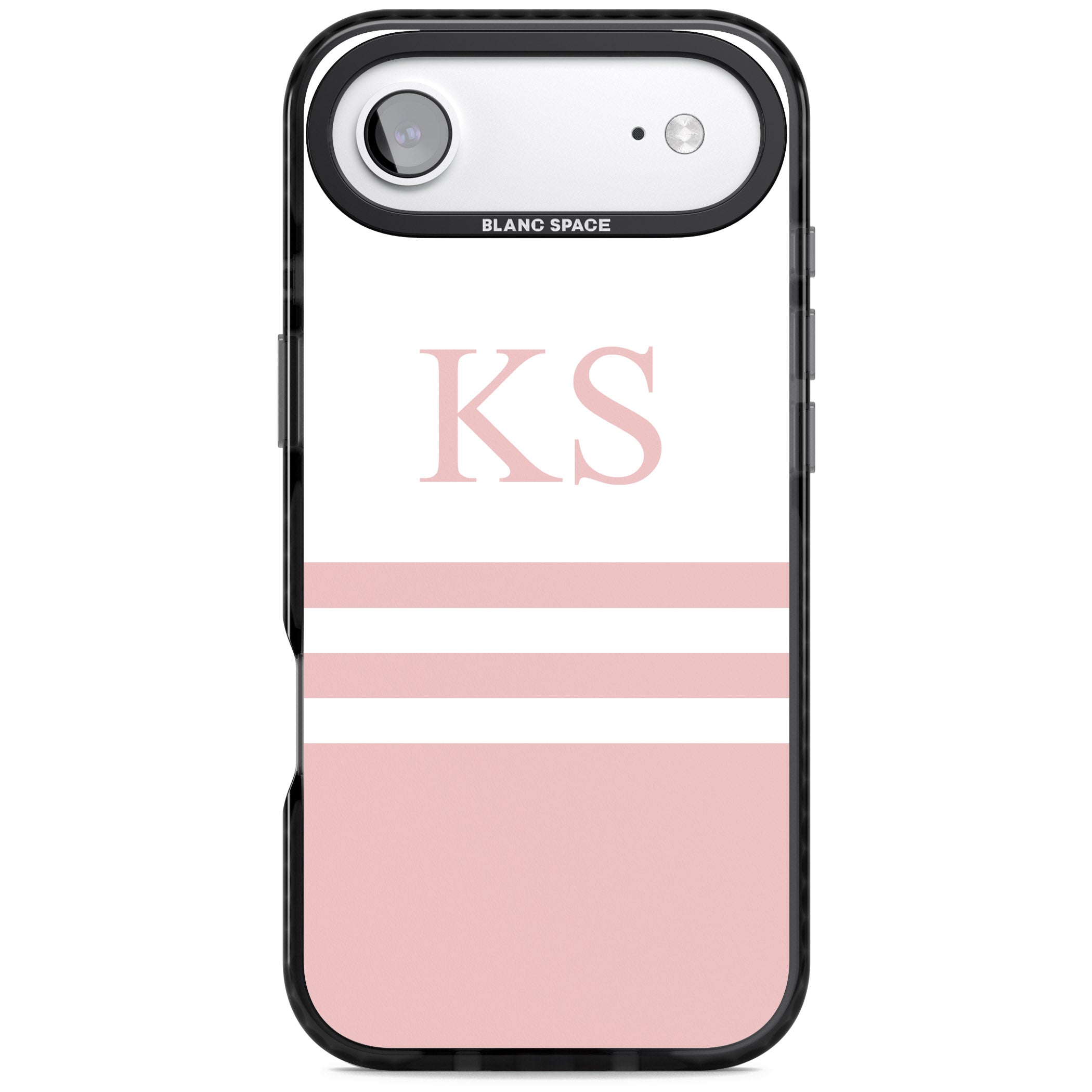 Personalised Pink Stripes & Initials iPhone 17 Air Impact Black Phone Case