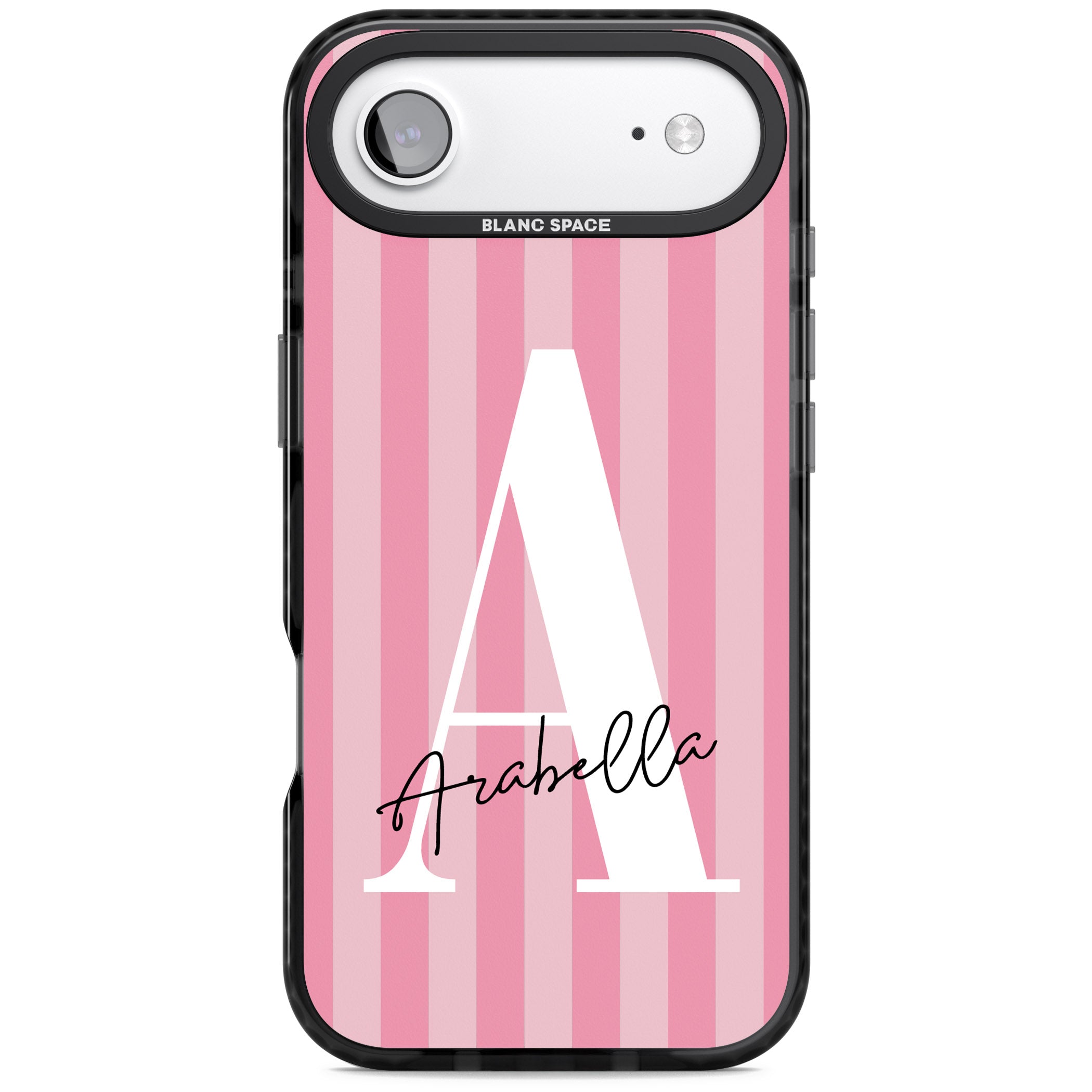 Personalised Pink Stripes Initial iPhone 17 Air Impact Black Phone Case