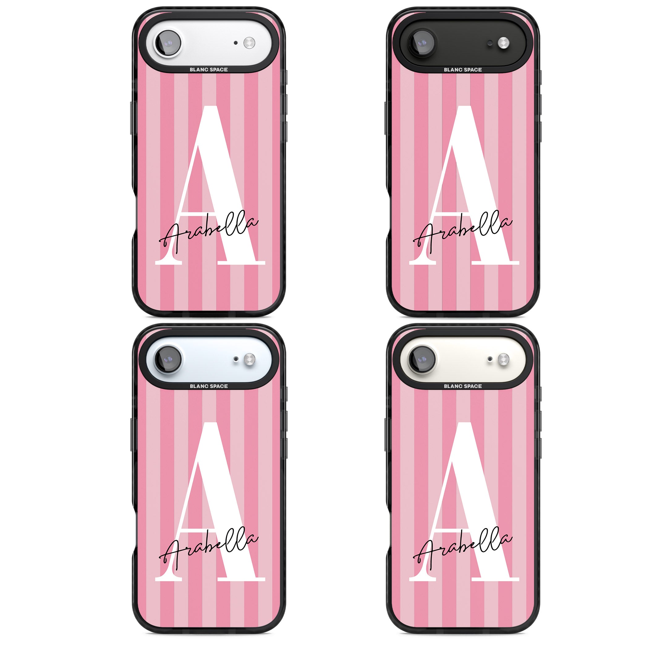Personalised Pink Stripes Initial iPhone 17 Air Impact Black Phone Case APT Impact Protection