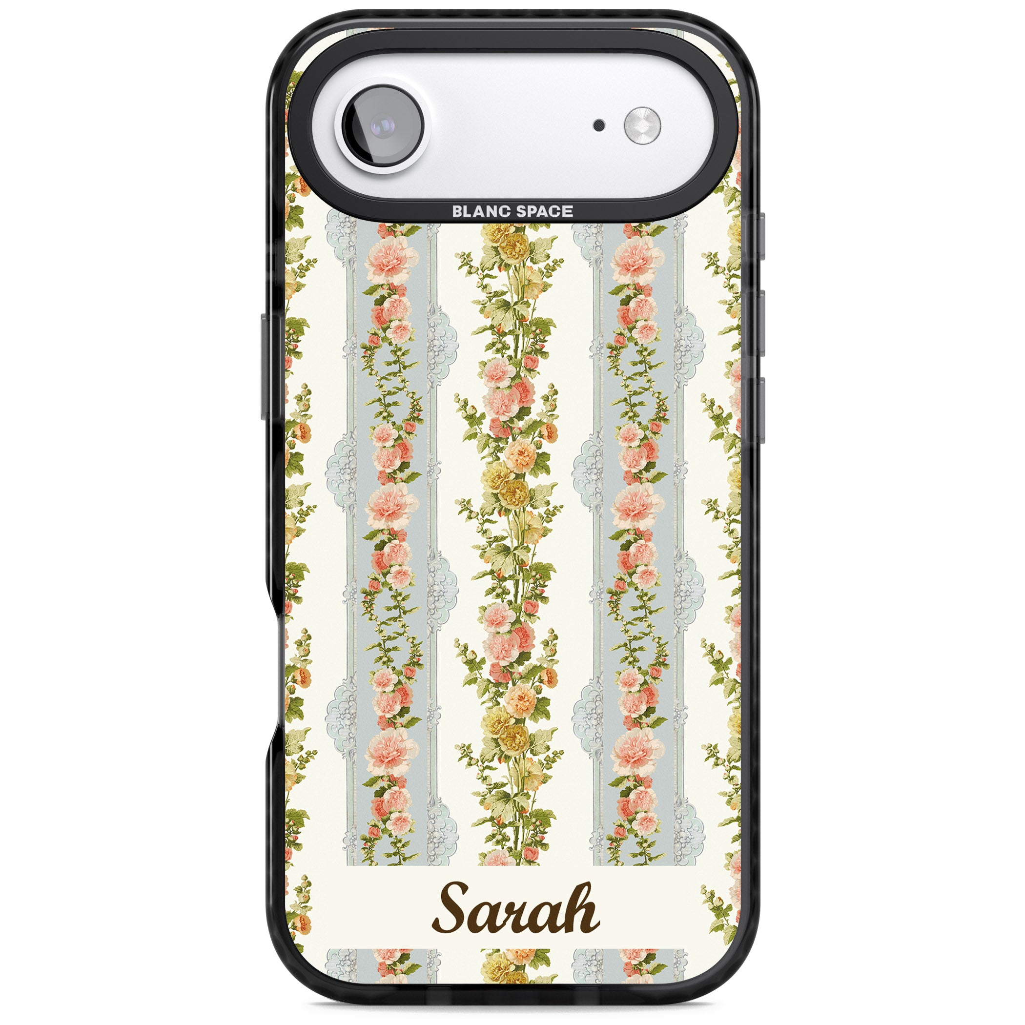 Personalised Vintage Floral Stripes iPhone 17 Air Impact Black Phone Case