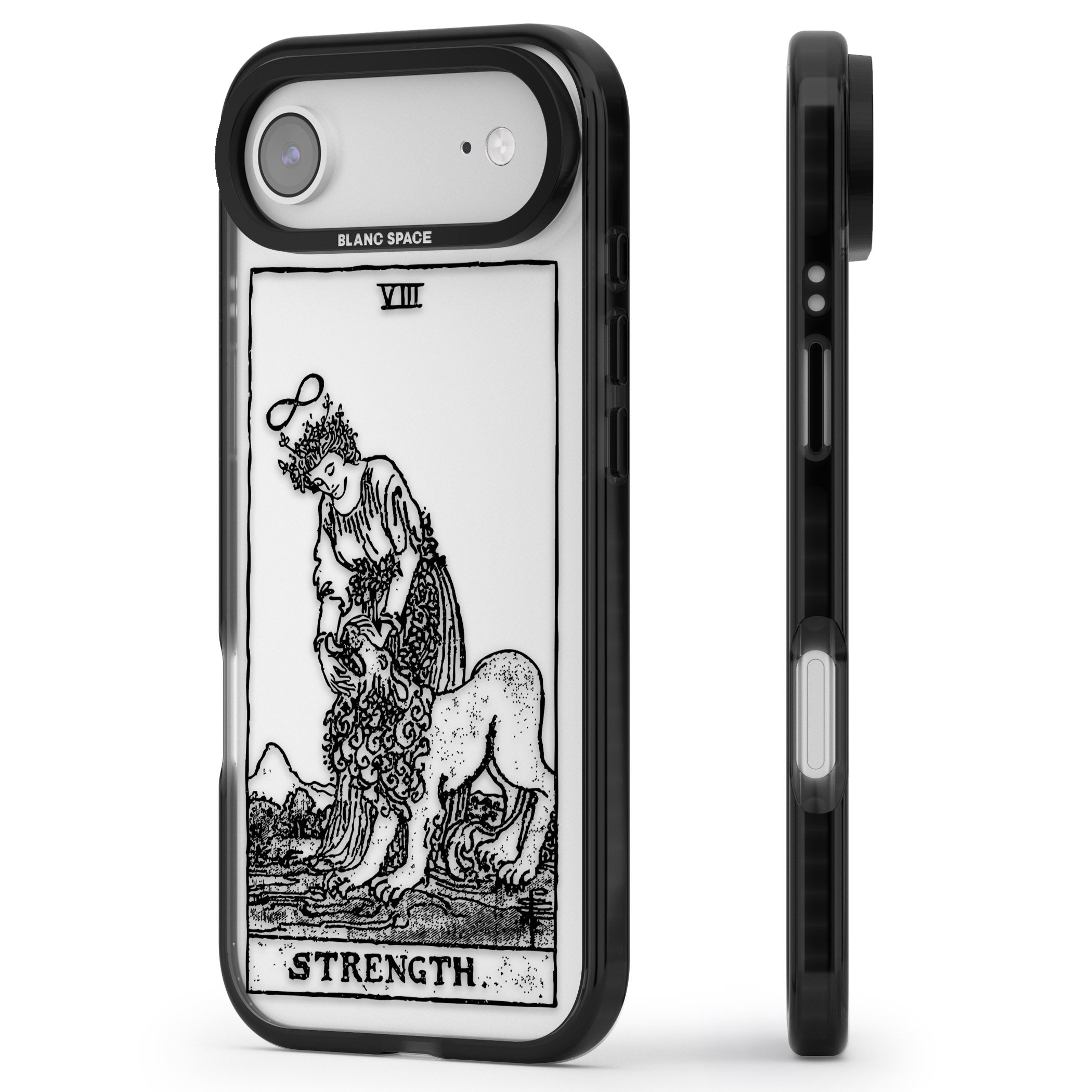 Personalised Strength Tarot Card (Clear) iPhone 17 Air Impact Black Phone Case Side Profile