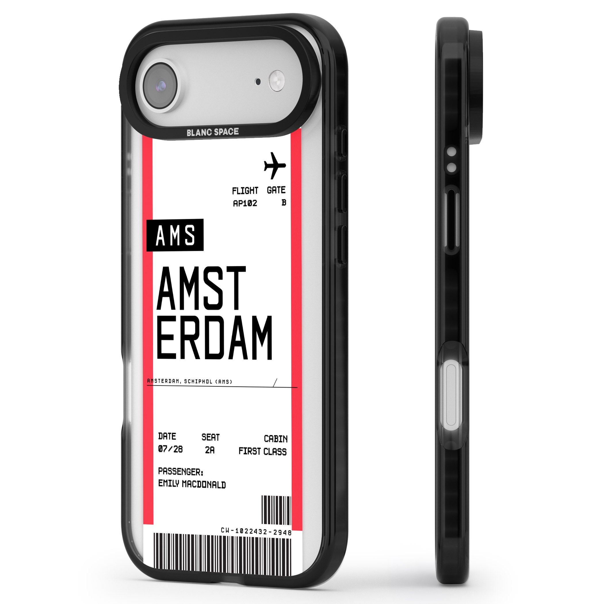 Personalised Amsterdam Boarding Pass iPhone 17 Air Impact Black Phone Case Side Profile