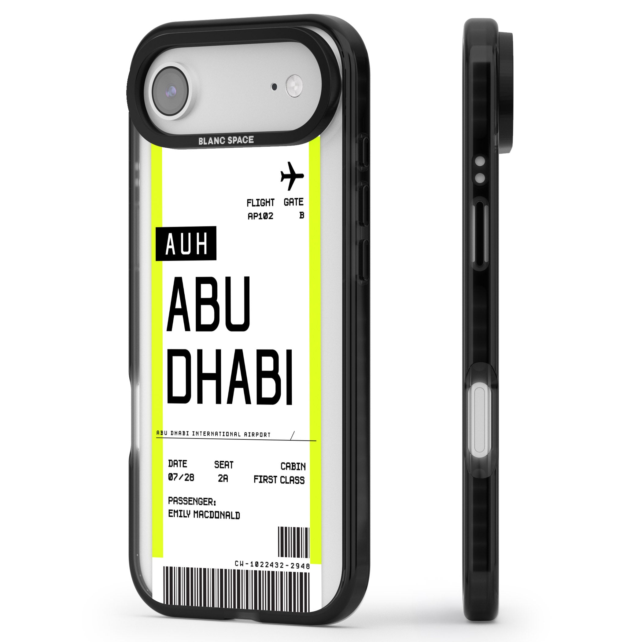 Personalised Abu Dhabi Boarding Pass iPhone 17 Air Impact Black Phone Case Side Profile